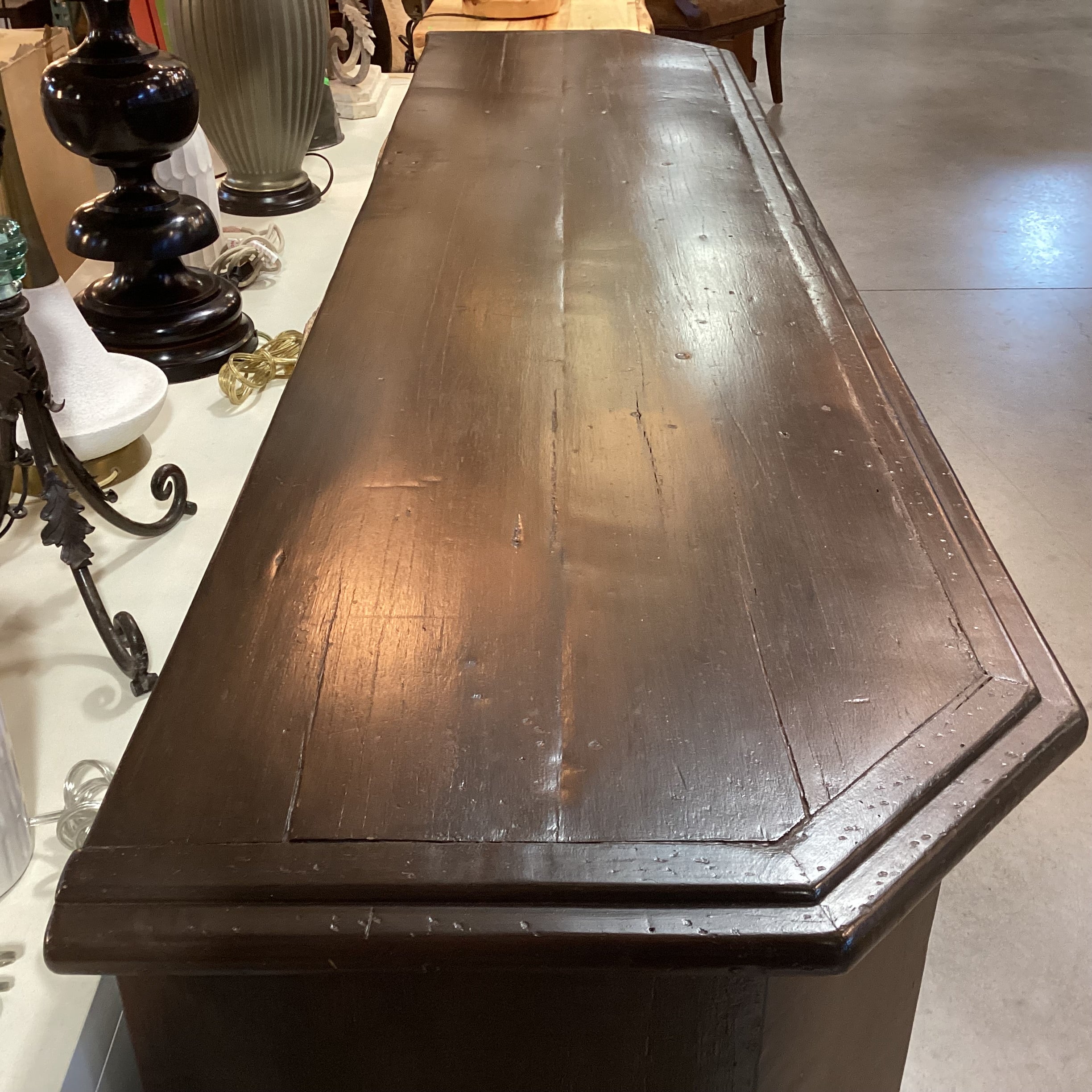 Vintage Antique Carved Wood with Iron Accent 4 Drawer 2 Door Buffet Sideboard 83"x 22"x 36.5"