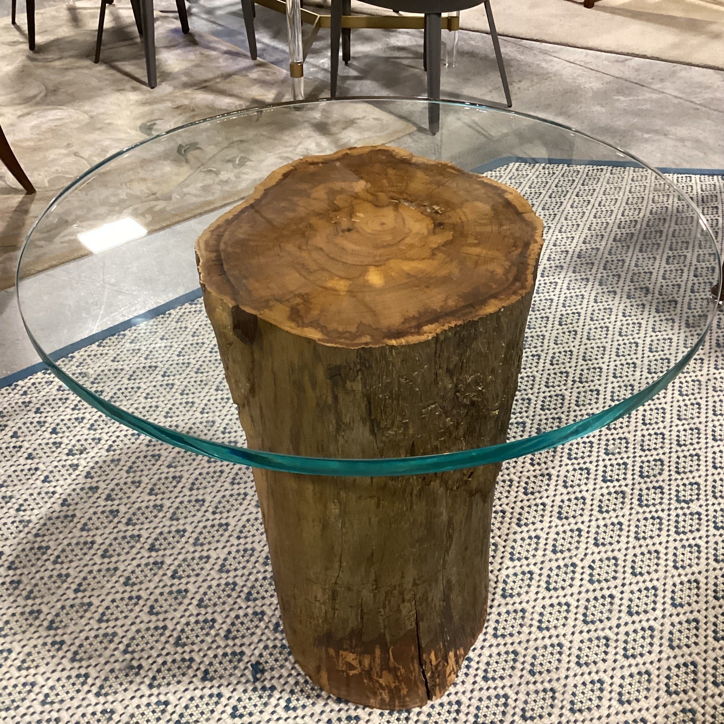 Solid Log Stump with Round Thick Glass Dining Table 38" Diameter x 29"