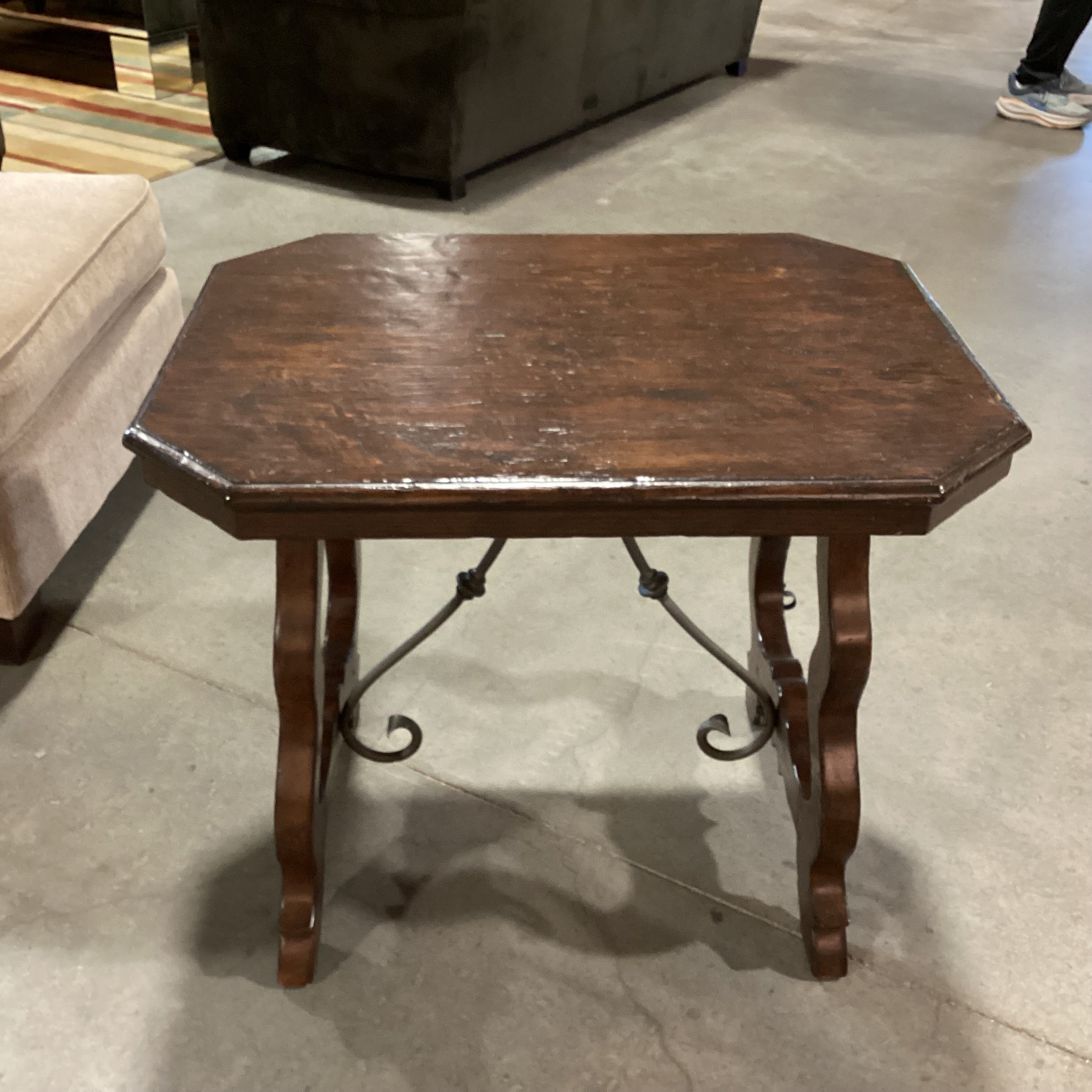 Collection Reproductions Dark Finish Carved Wood & Iron Stringer End Table 30"x 24"x 25.5"