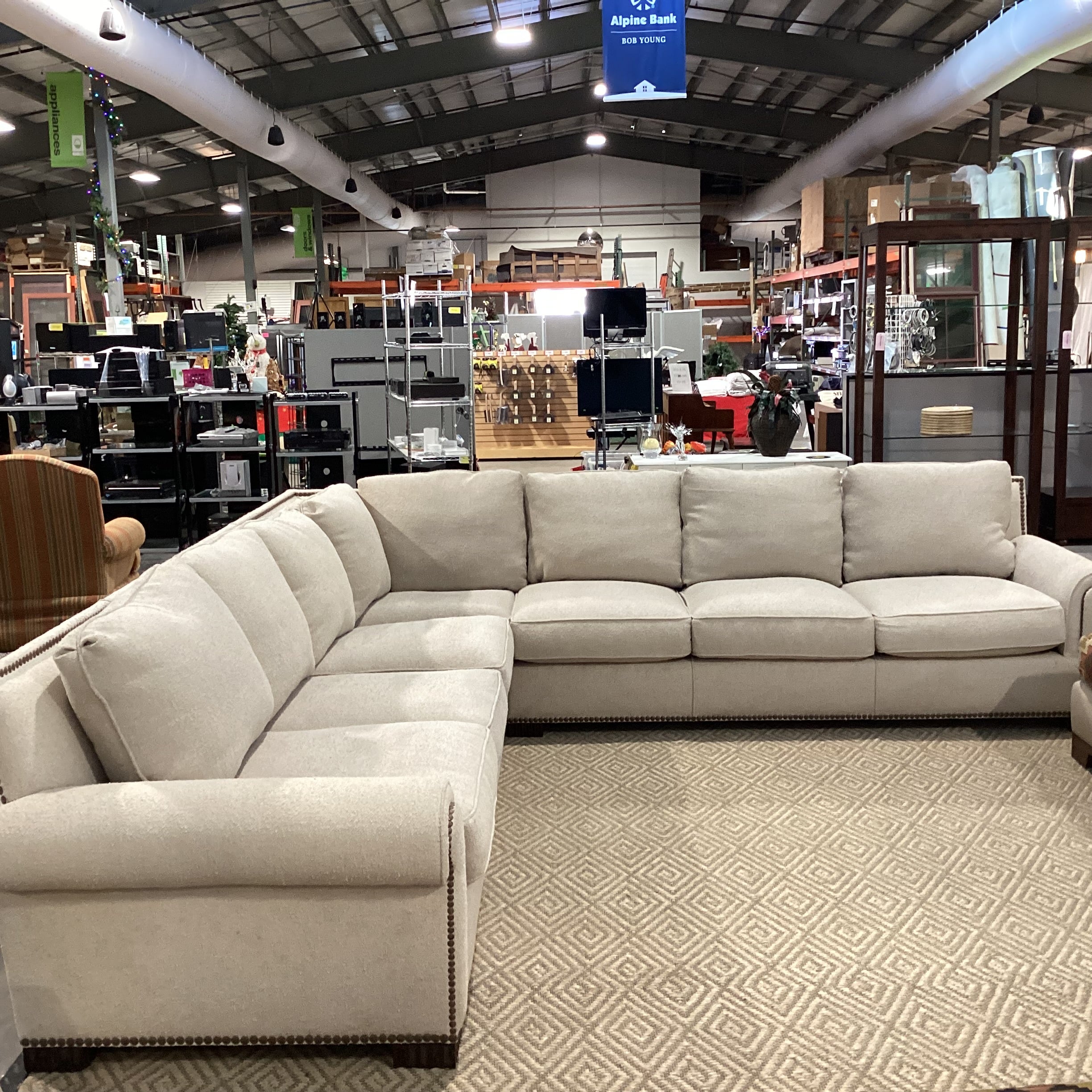 JJ Custom Cream Texture Woven Nailhead & Down Mix 2 Piece Sectional 138"x 138"x 2"x 36"
