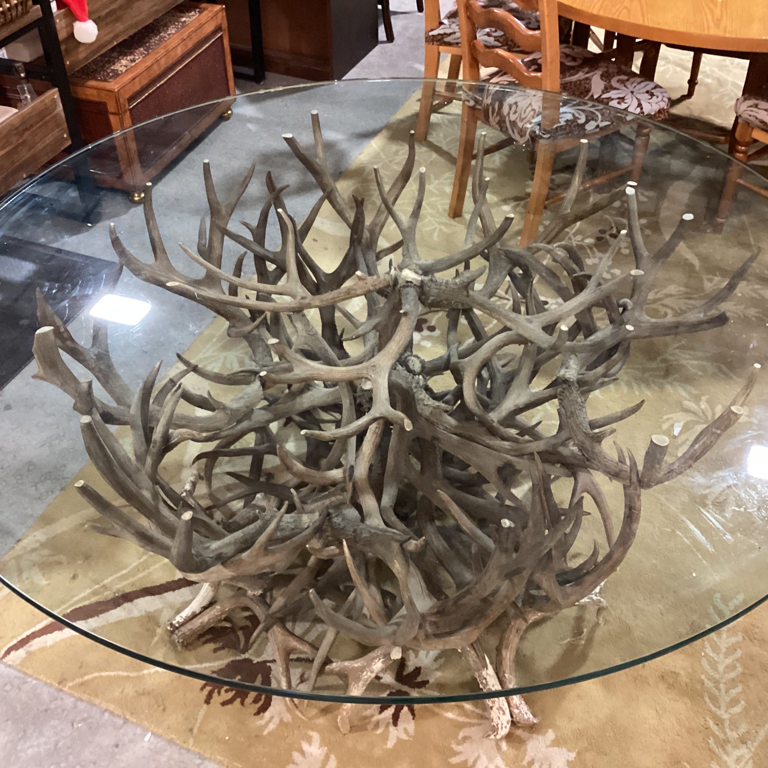 Antler & Round Glass Top Dining Table 66" Diameter x 30"