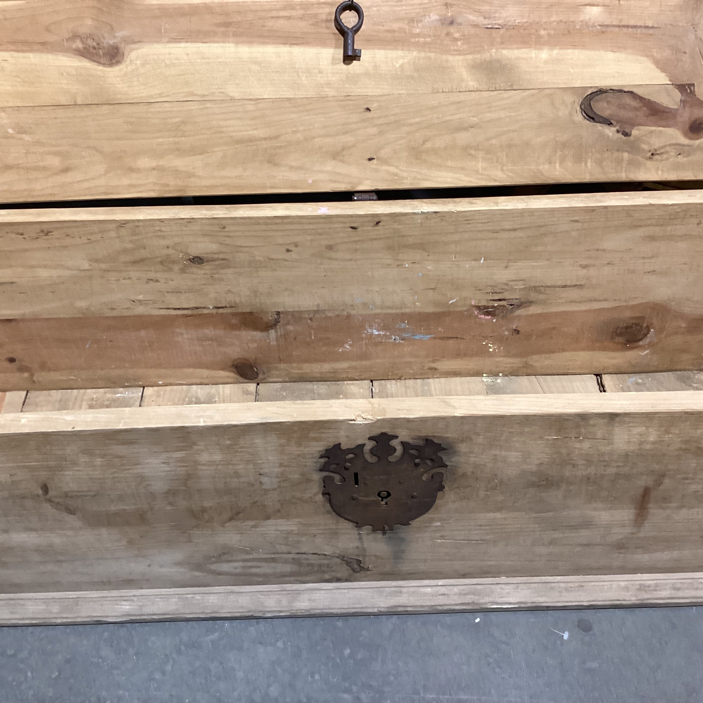 Natural Rustic Pine with Iron Accent Trunk 63"x 18.5"x 16"