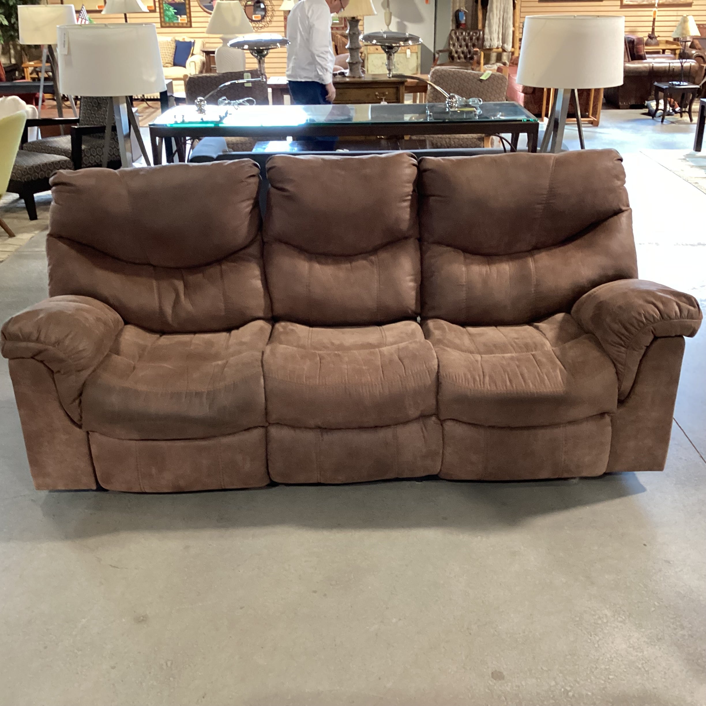 Brown Micro Suede Double Reclining Sofa 92"x 35"x 42"