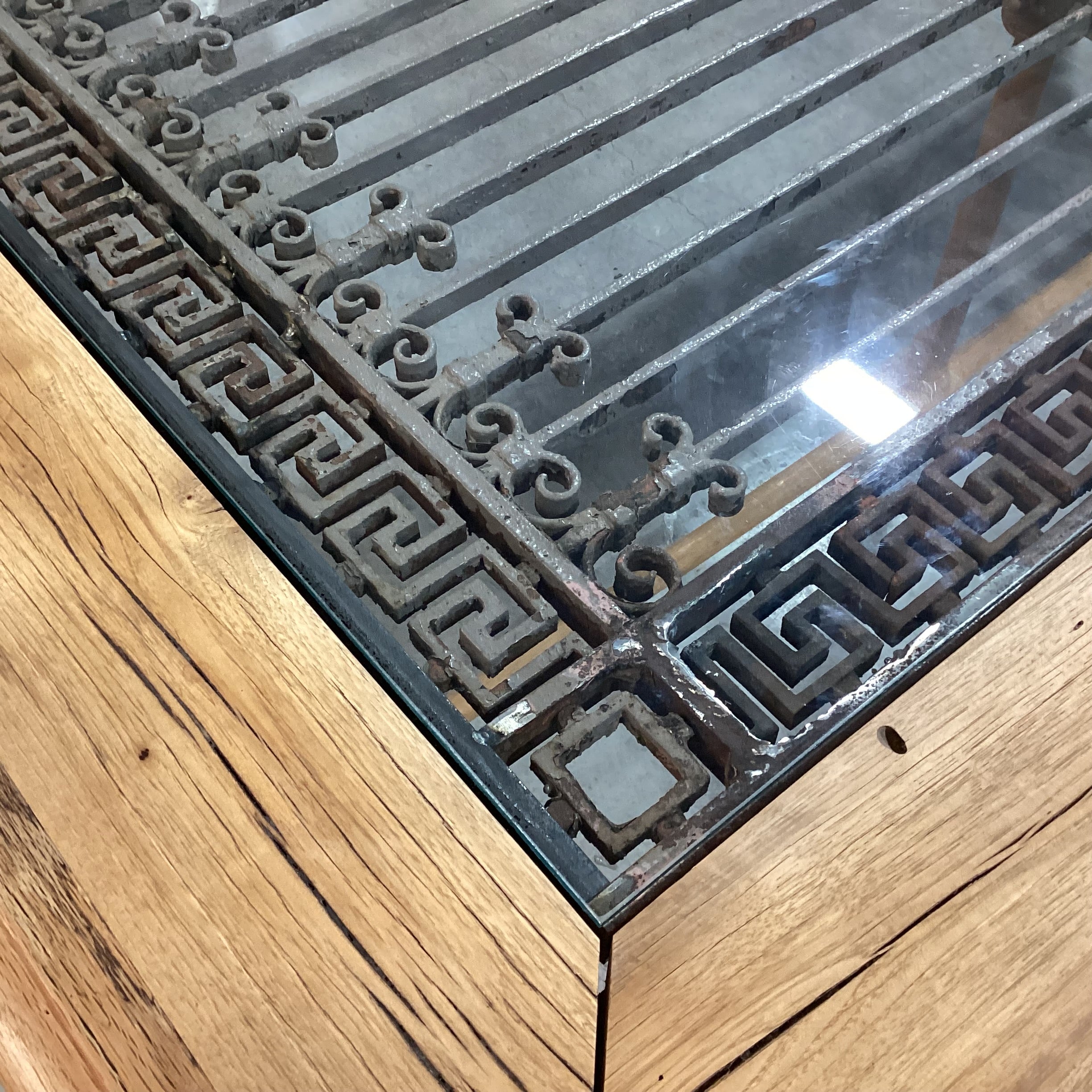 Antique Ornate Iron & Natural Carved Wood Dining Table 88"x 48"x 32"