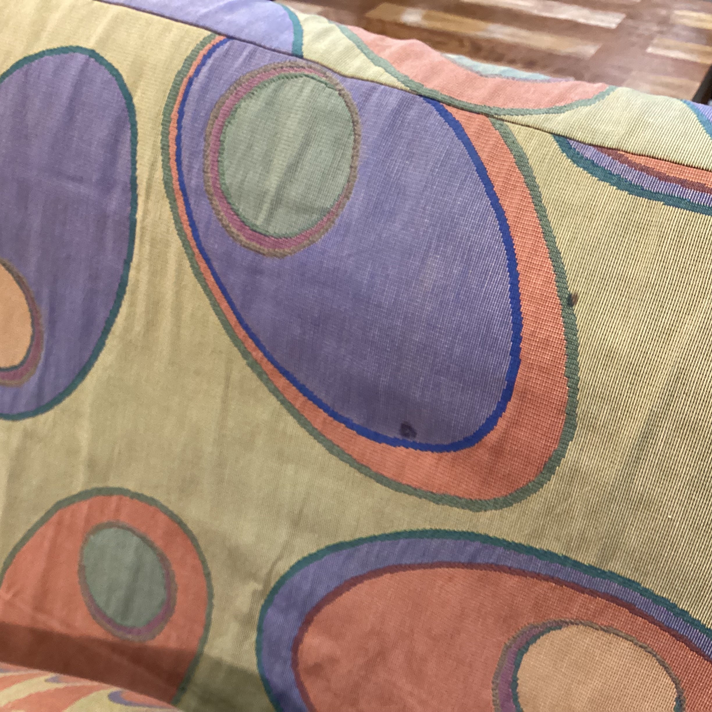 Gold Orange & Purple Circle Design Cushion & Black Metal Futon Sofa 79"x 44" to 56"x 38"