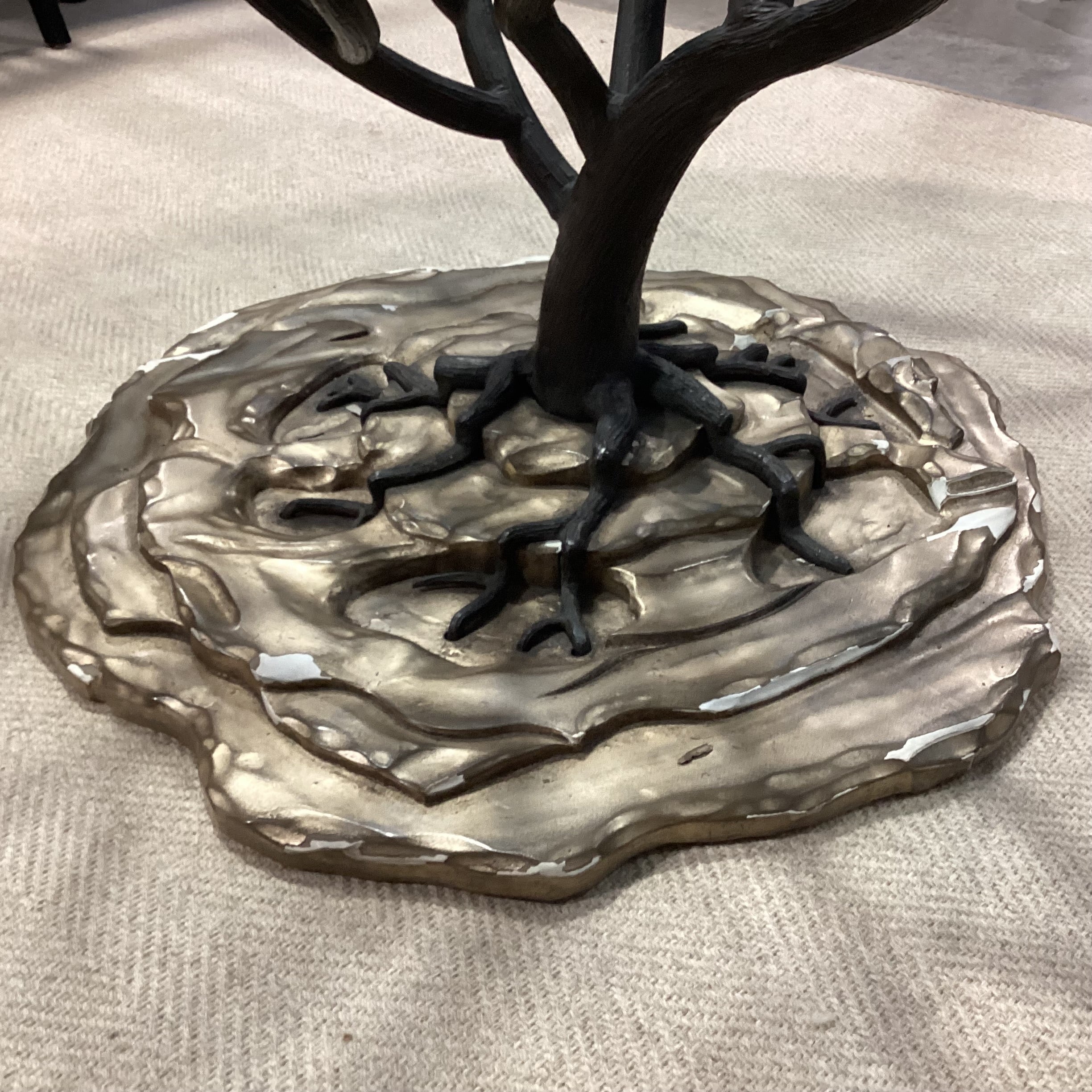 Custom Iron Tree Base with Round Bubbled Glass Dining Table 72" Diameter x 31"