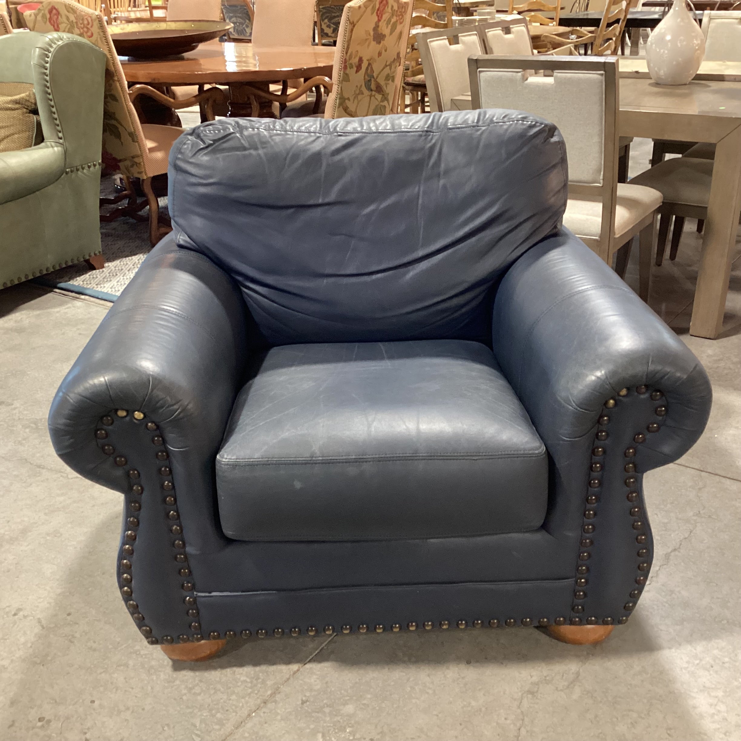 Creative Leather Furniture Highpoint Collection Navy Leather Nailhead Chair 45"x 38"x 37"