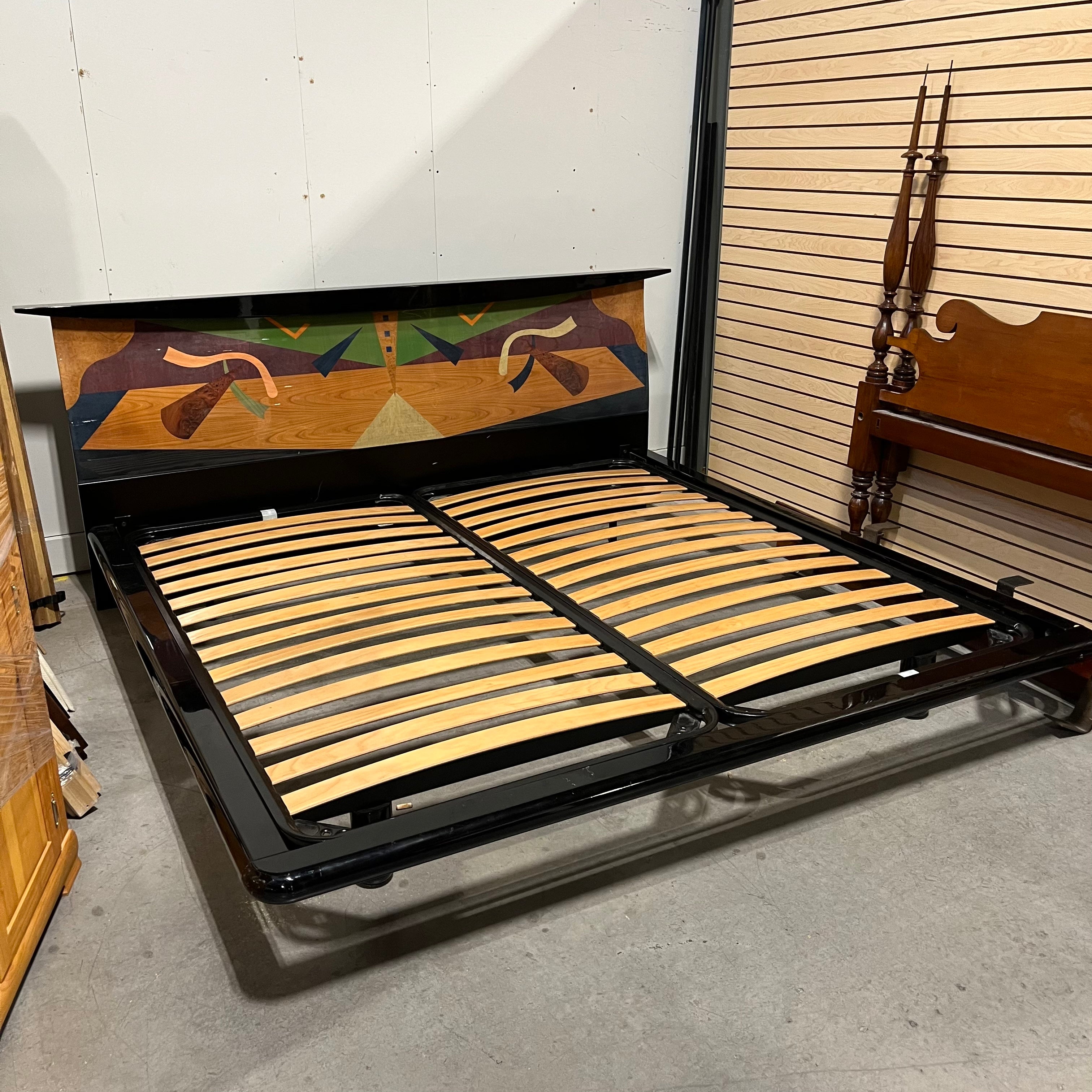 King Excelsior Custom Hand Crafted  Italian Lacquer Finish Wood Bed Set 94"x 90"x 39.5"