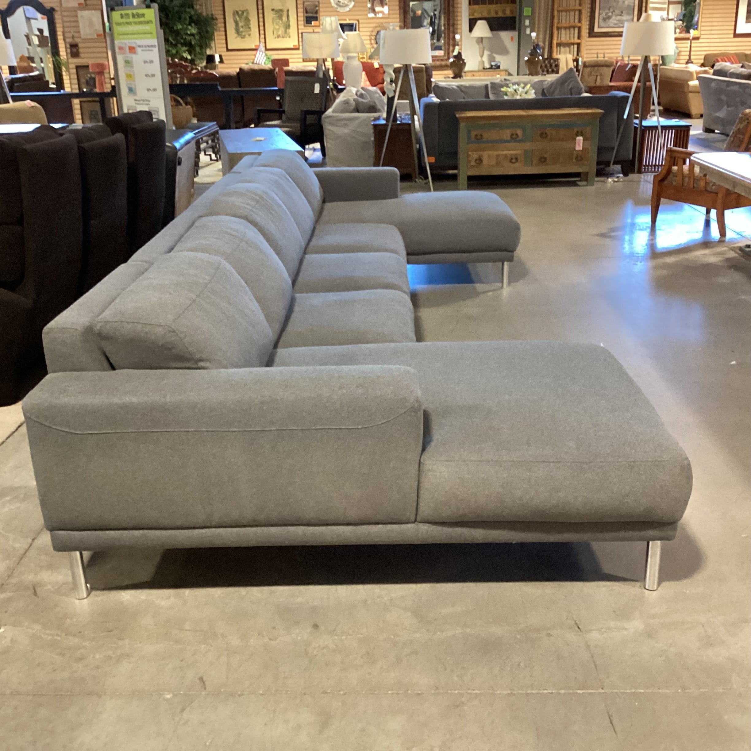 American Leather Meyer Collection Grey Wool & Down 3 Piece with End Chaises Modern Sectional 165"x 67"x 67"x 29"