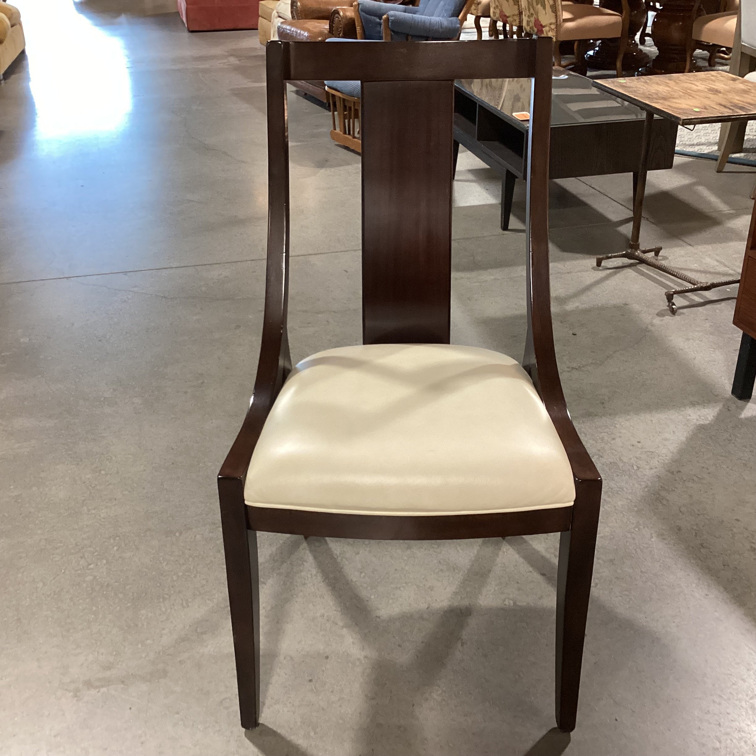 Dark Finish Wood Side Slope with Cream Leather Seat Chair 22"x 23"x 39"Chair 22"x 23"x 39"