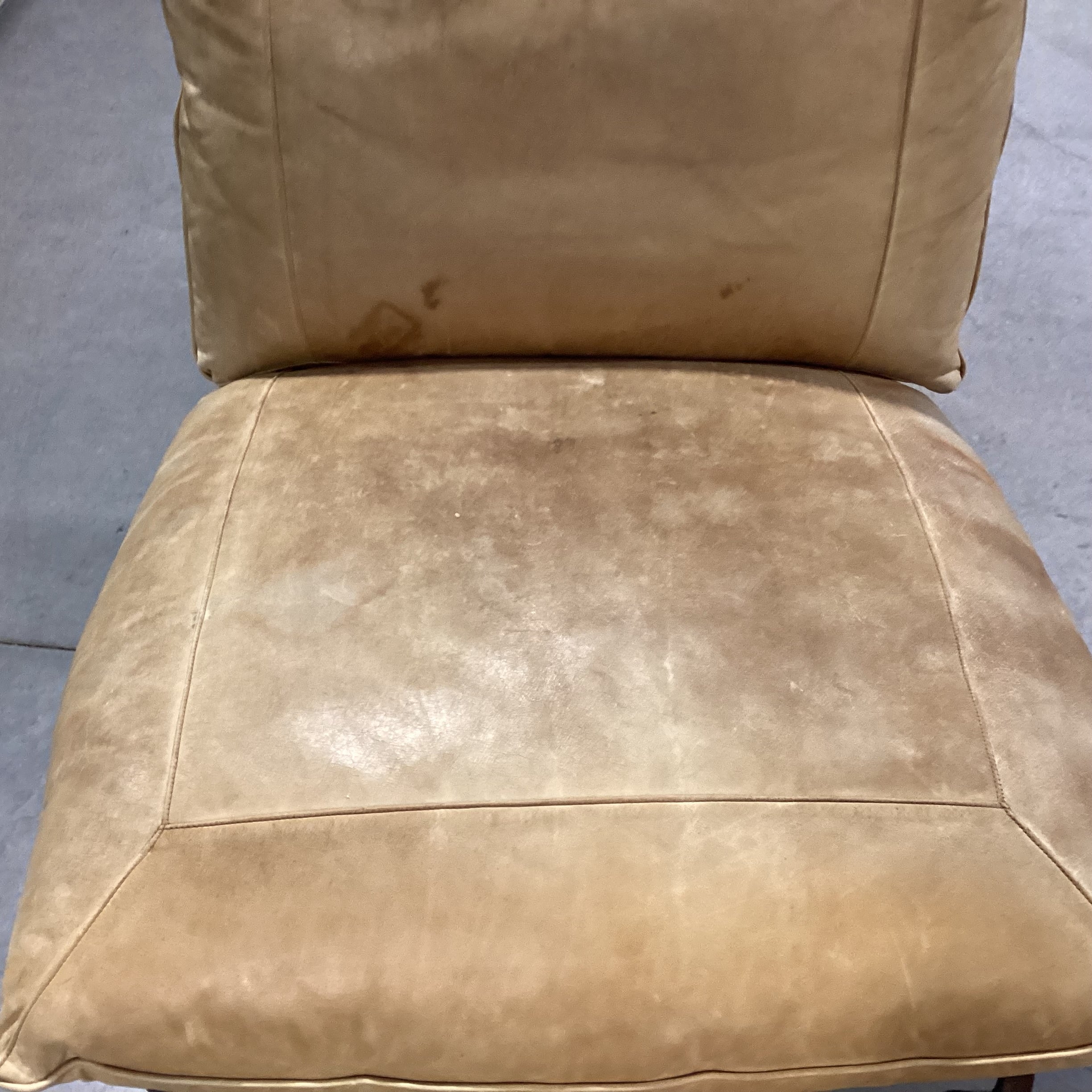 Blonde Leather & Down Cushions Iron Base with Ottoman Chair 34"x 42"x 38"