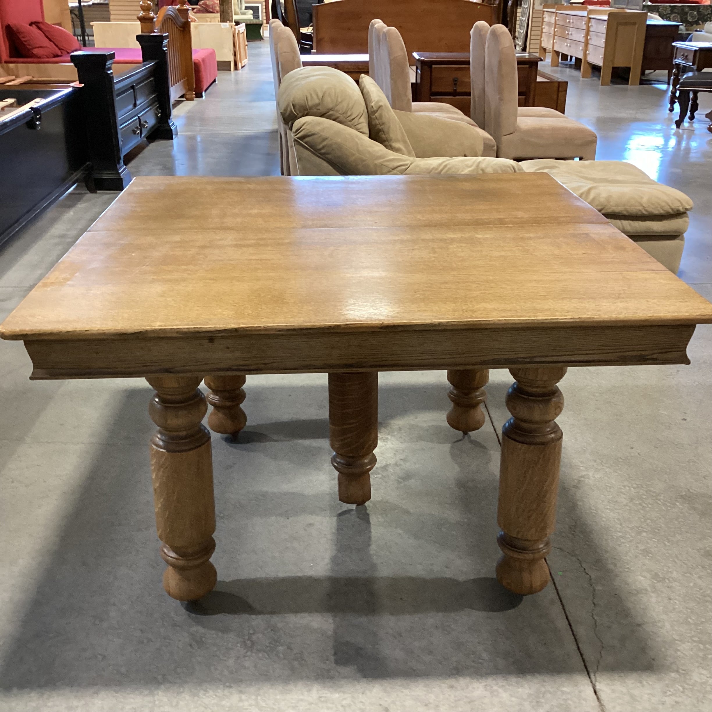 Antique Carved Oak on Casters Dining Table 48"x 48"x 30.5"