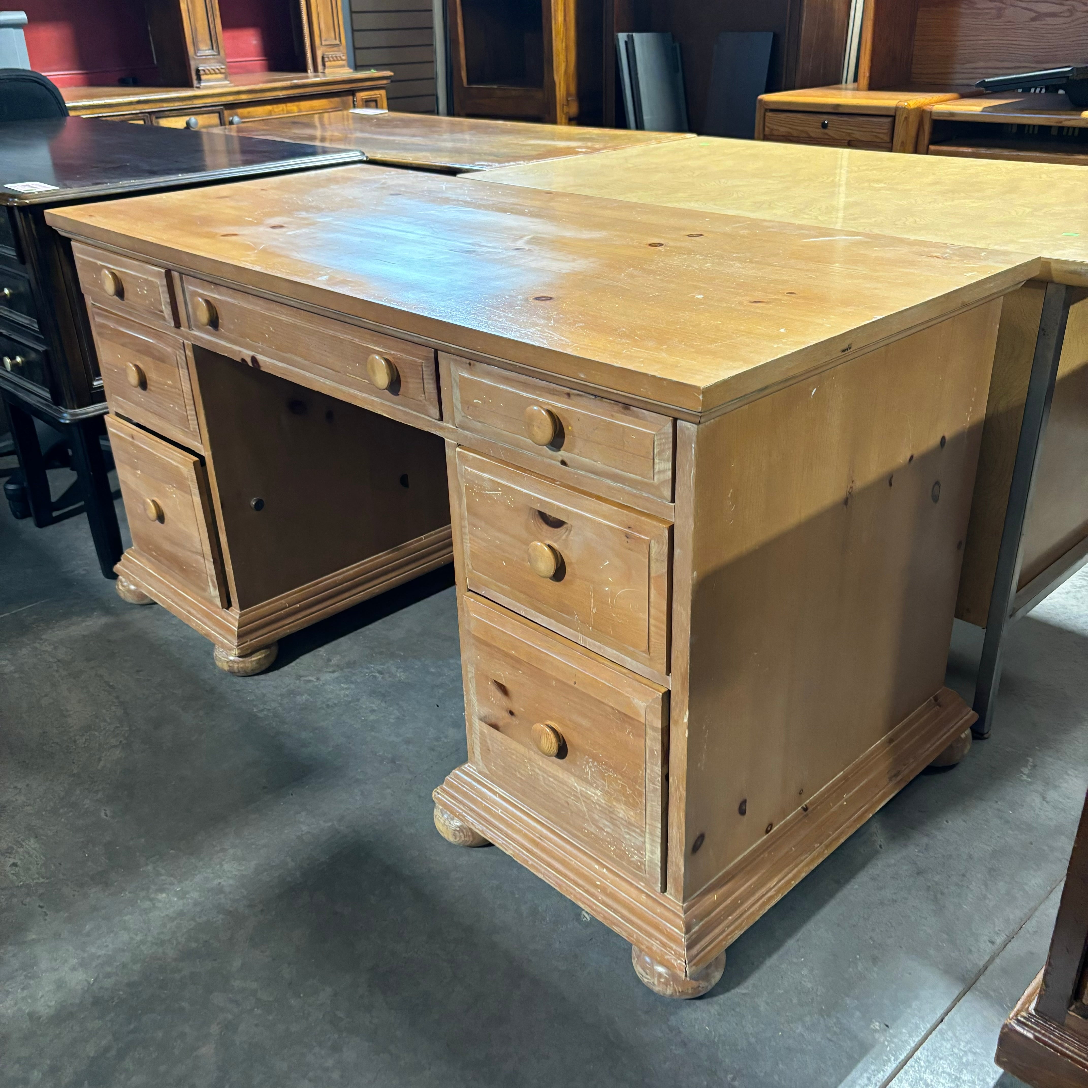 Light Wood Veneer 3 Drawer Teacher Desk 48"x 30"x 30"