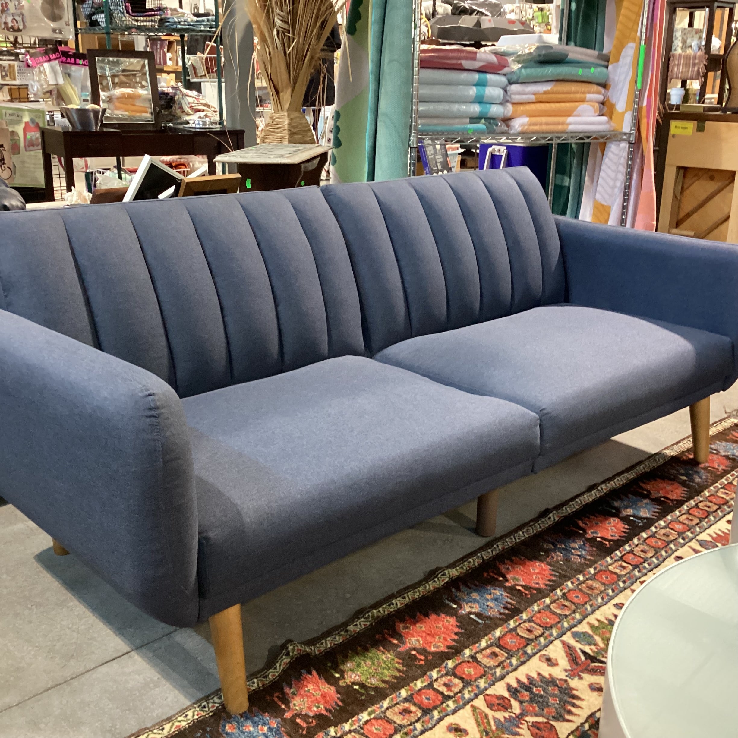 Dorel Home Navy Linen with Ribbed Back Fold Down Futon Sofa 80"x 31" to 44"x 31"