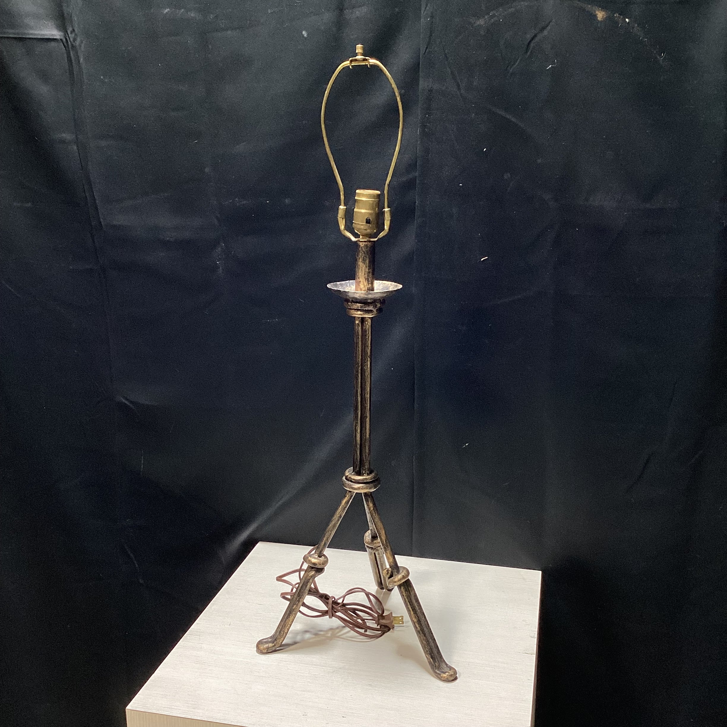 Vintage Knotted Metal Tripod Table Lamp 11" x 10" x 33"