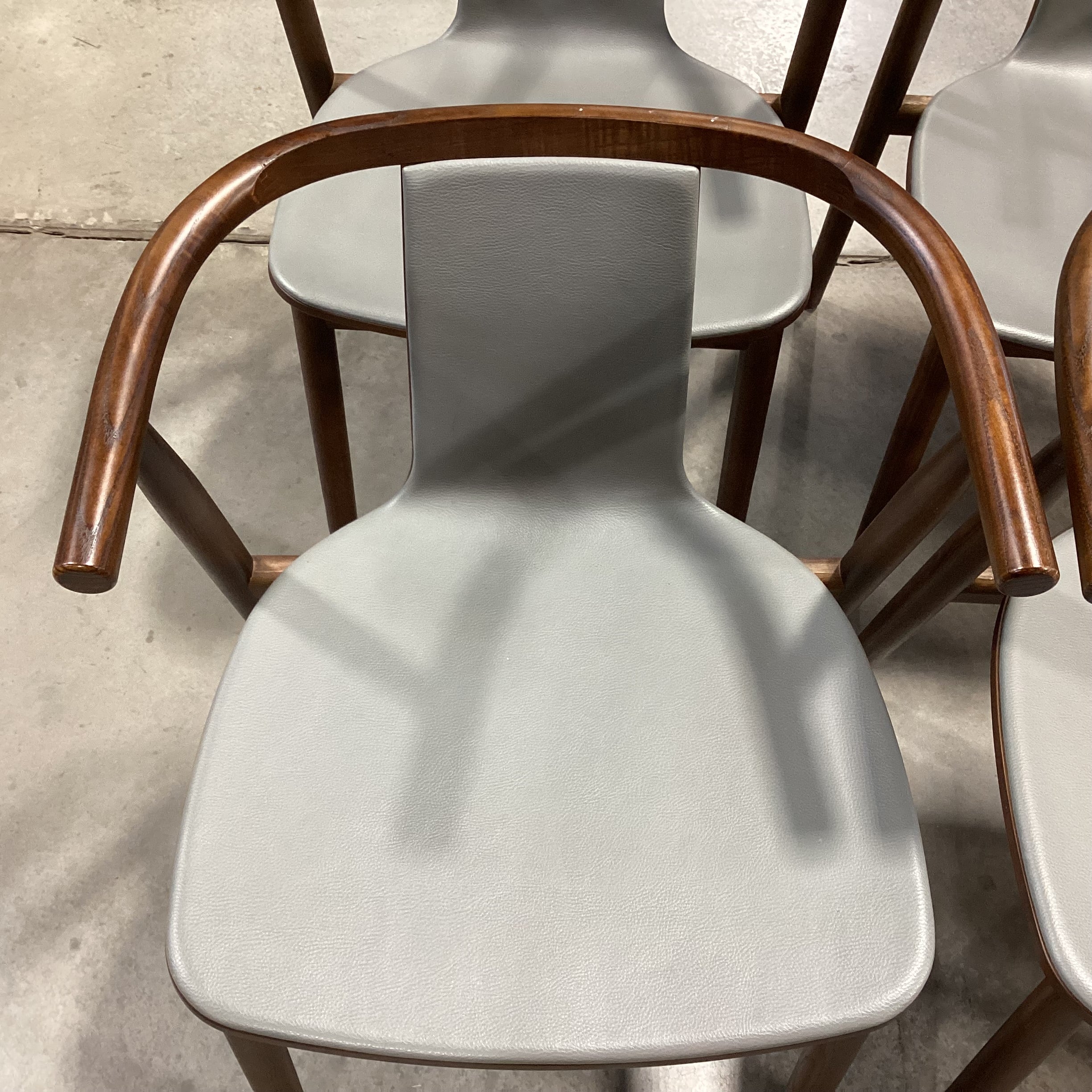 SET of 6 Cappellini Bac Grey Leather & Walnut Modern Dining Chairs 21"x 20"x 29"