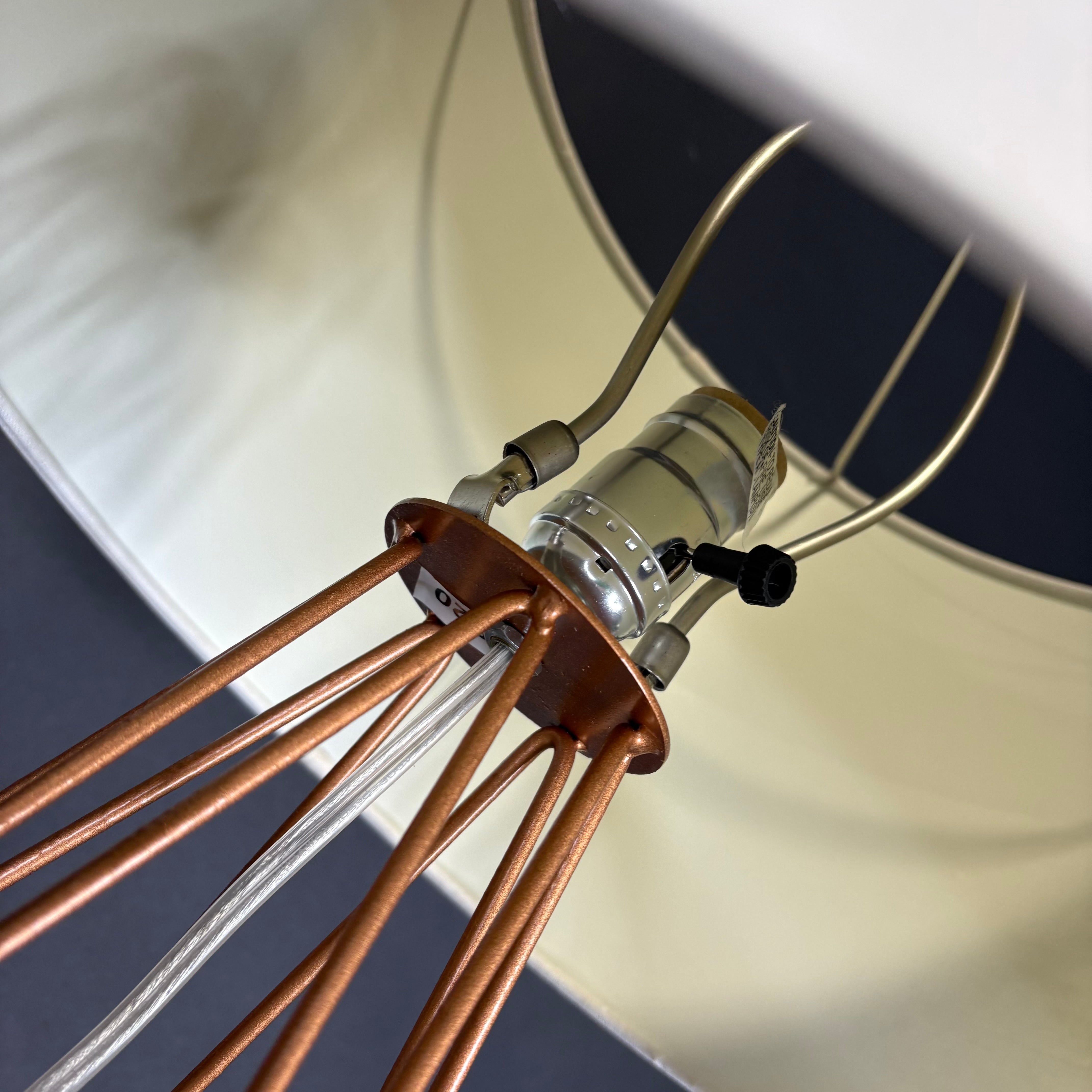 Modern Rose Gold Metal Geometric Cage with Shade Table Lamp 14” Diameter @ Shade x 27”