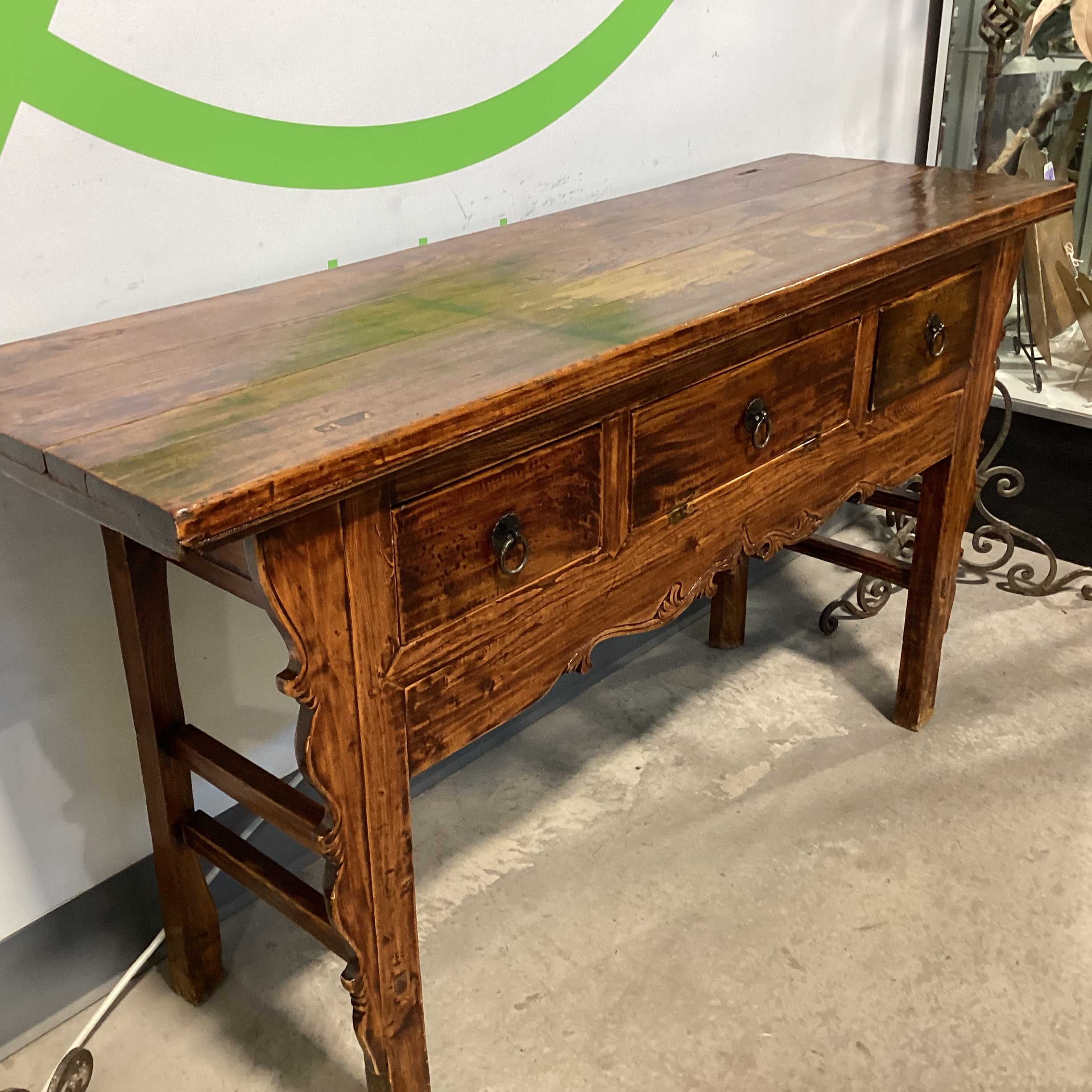 Vintage Antique Asian Carved Wood 3 Drawer Console Sofa Table 61.5"x 20"x 35"