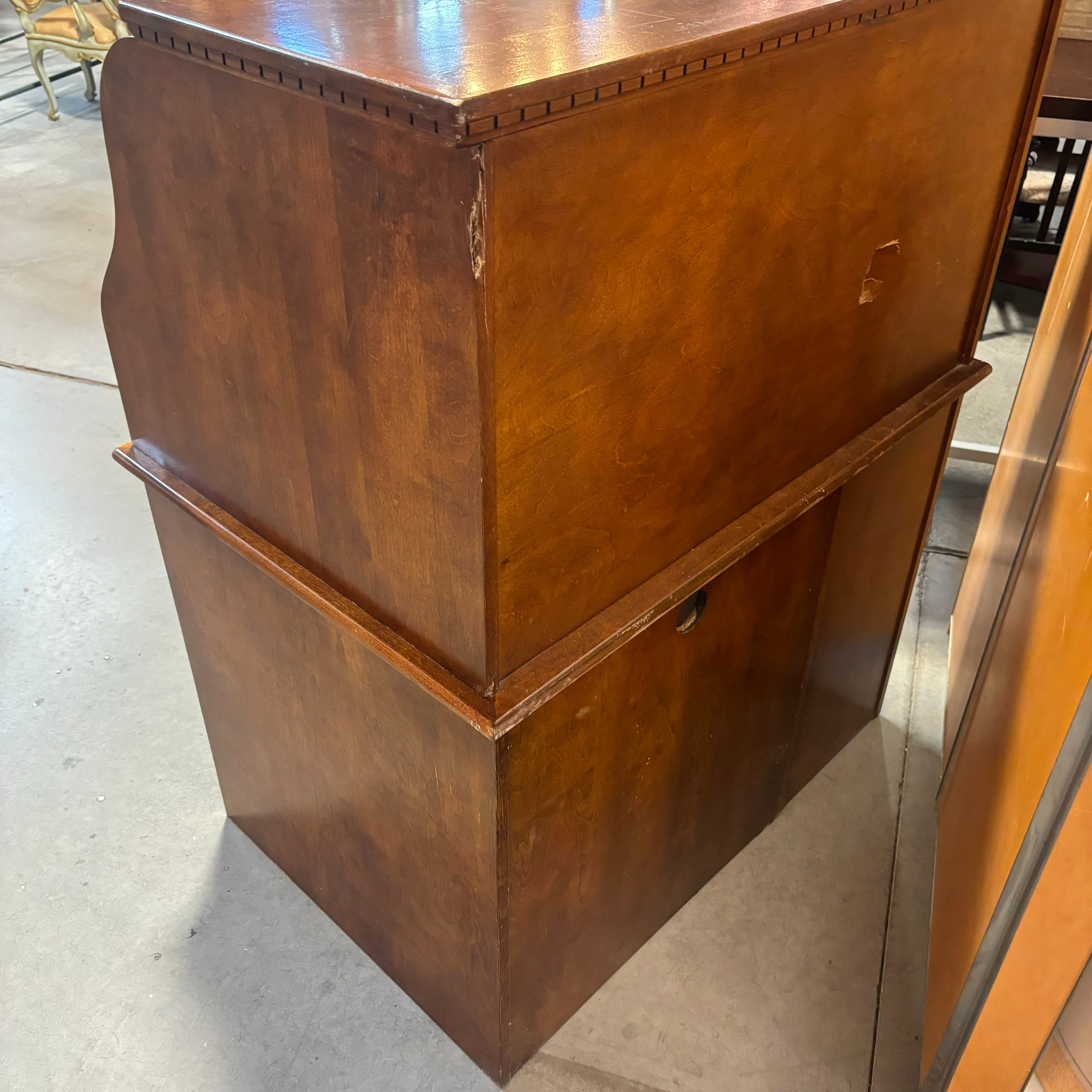 Dark Finish Wood 1 Door 2 Drawer & Pullout Surface Roll Top Desk 42.5"x 29"x 49"