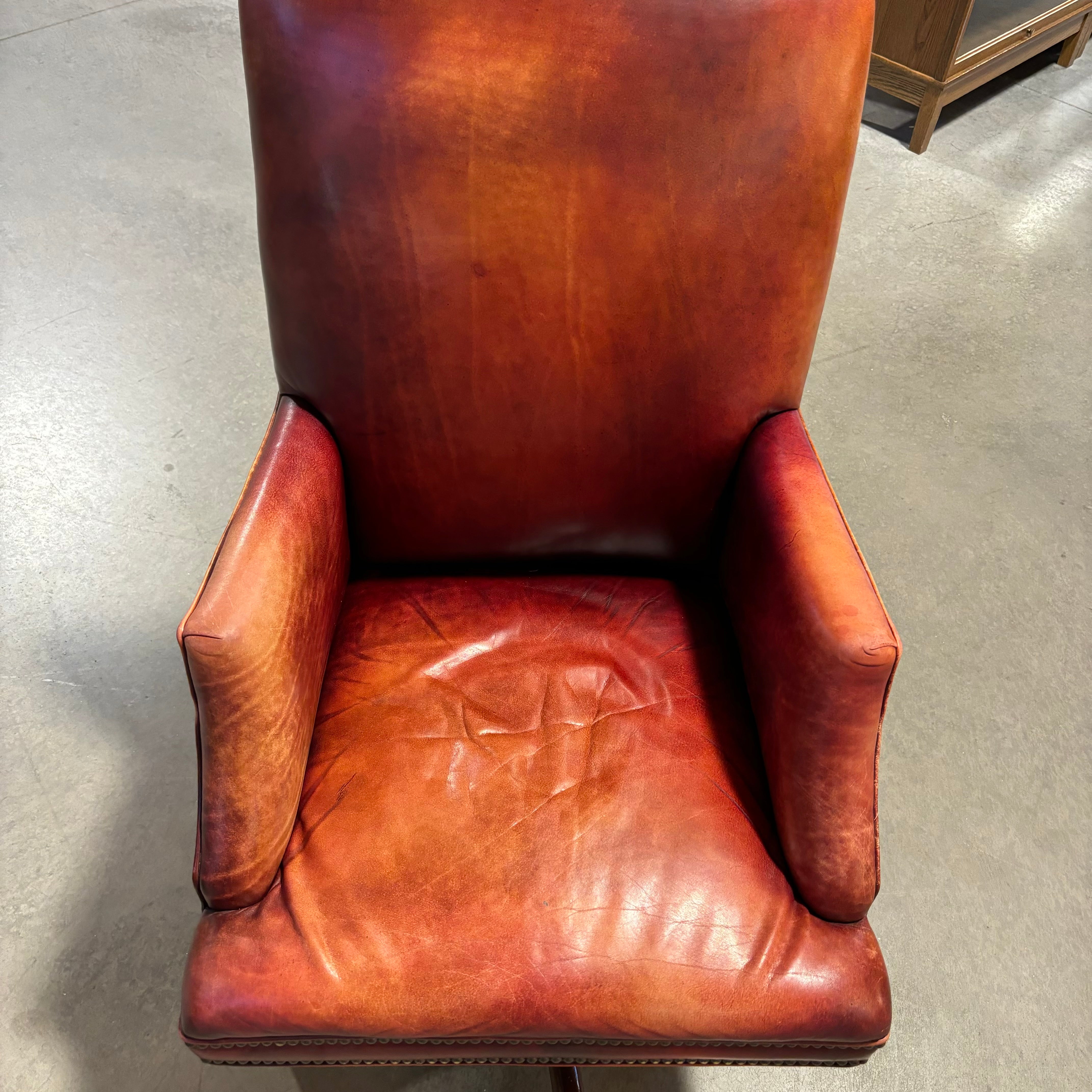 Hooker Furniture Rust Leather Nailhead with Dark Finished Wood Base Executive Office Chair 25"x 31"x 44"