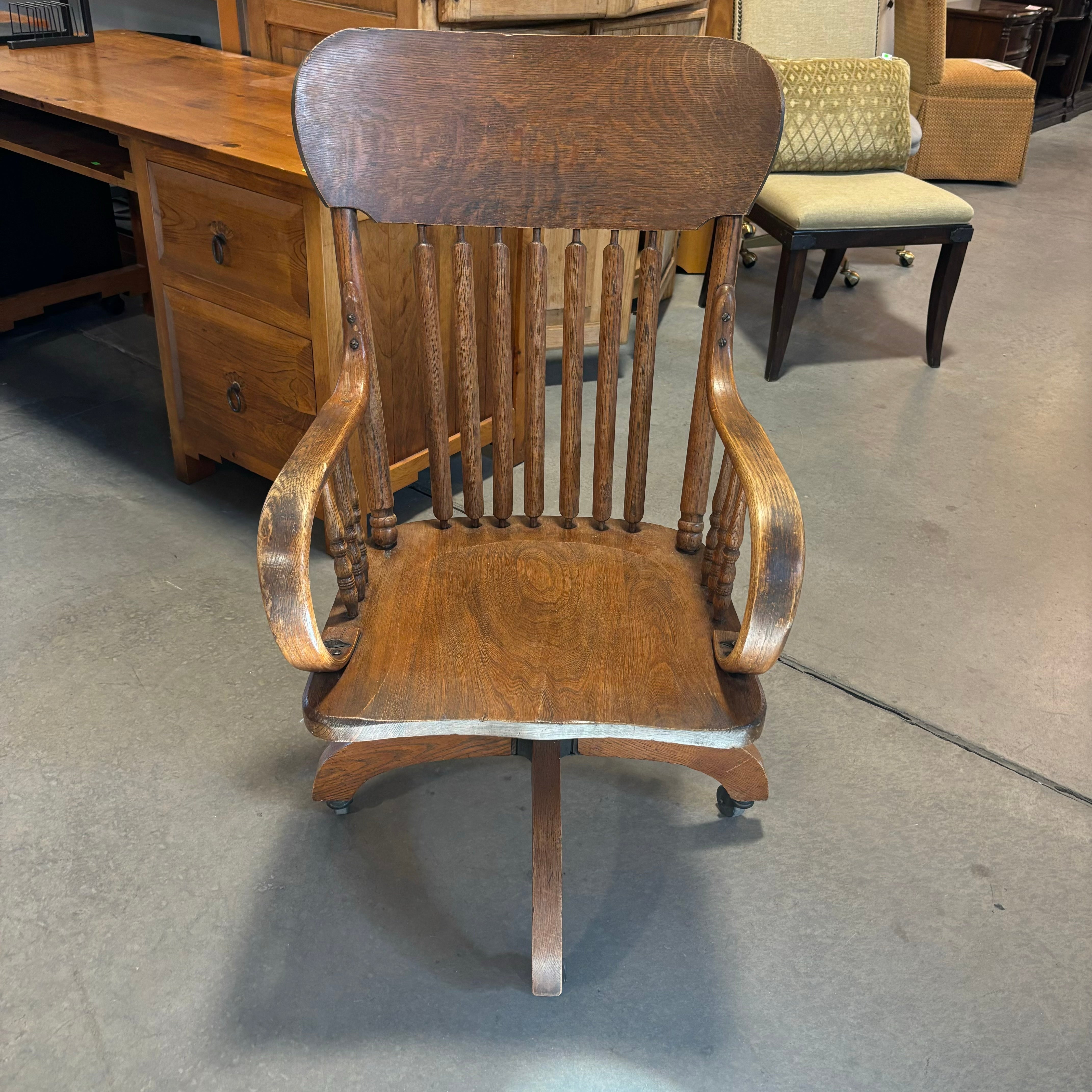 Vintage Antique P. Derby & Co. Solid Oak with Cast Iron Hardware Adjustable Bankers Chair 23"x 25"x 41"