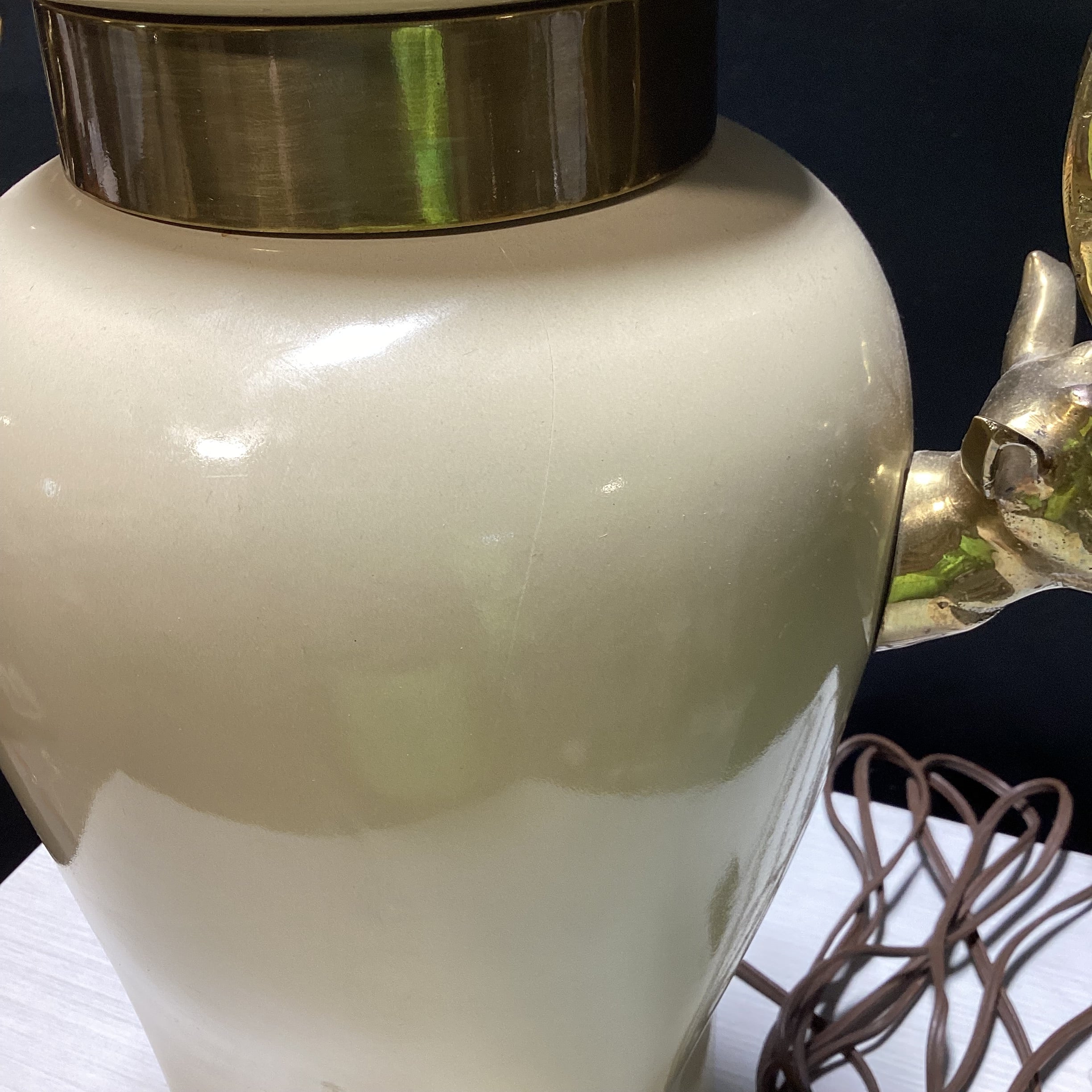Vintage Urn Style Table Lamp With Brass Stags 13" x 21"