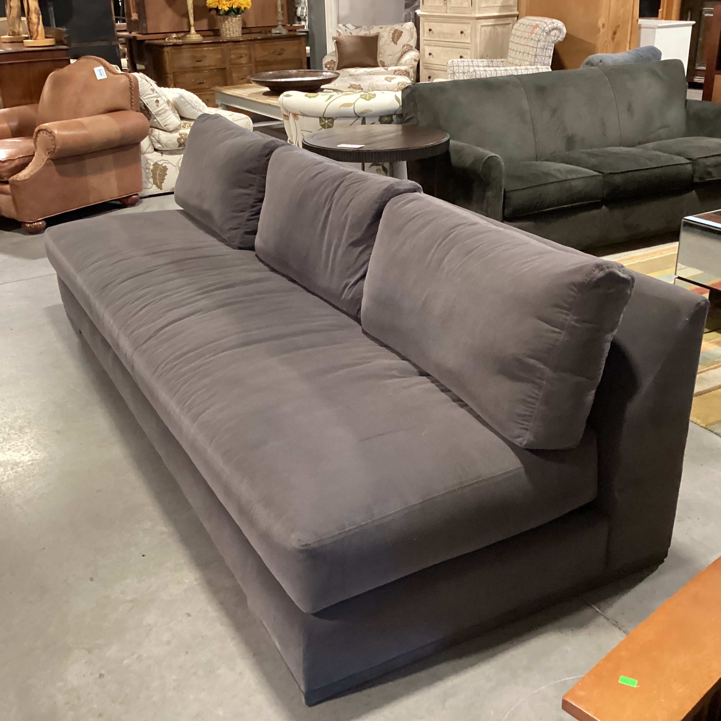Verellen Grey Velvet & Down Modern Armless Sofa 110"x 42"x 30"