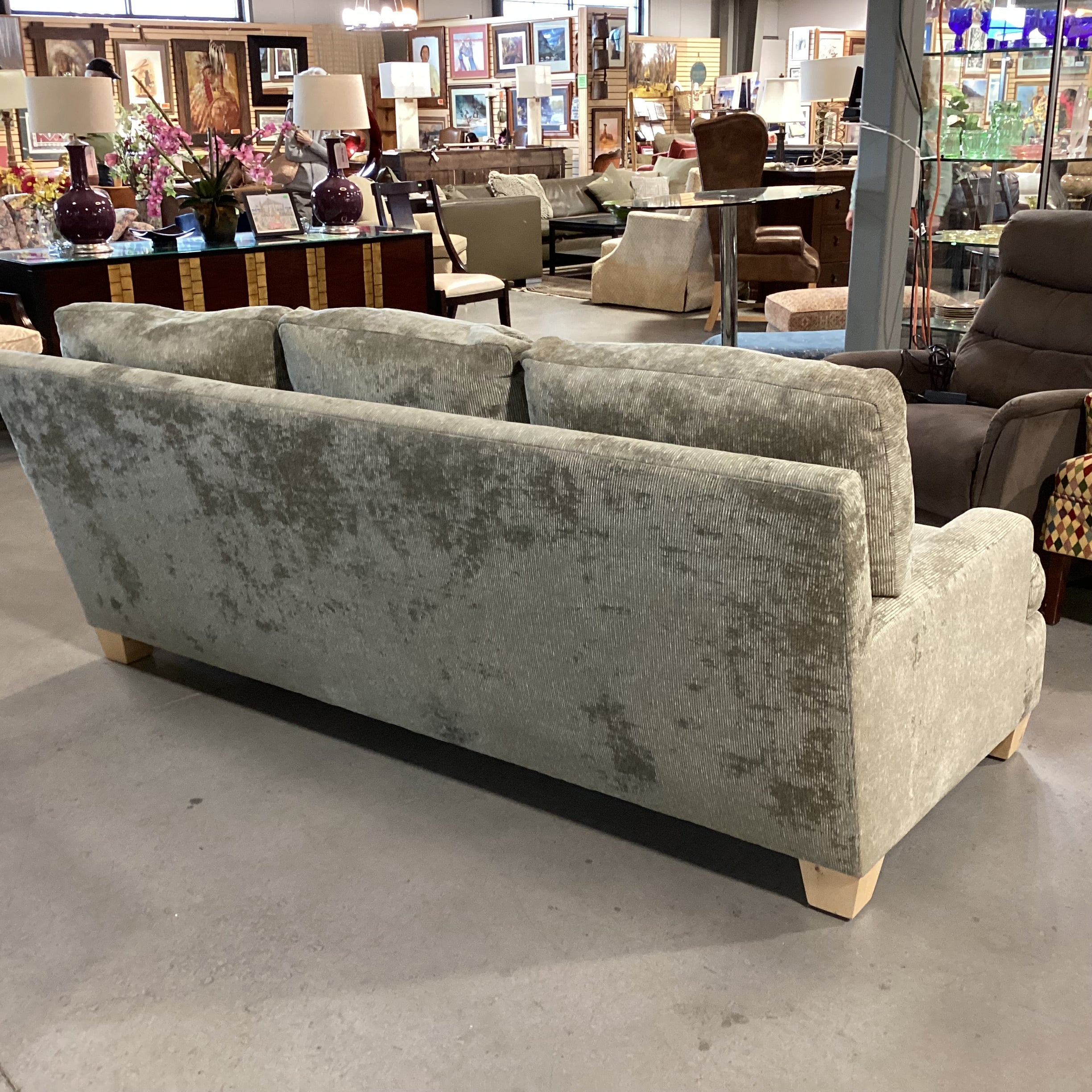 Custom Sage Ribbed Chenille Woven & Down Sofa 89"x 40"x 35"