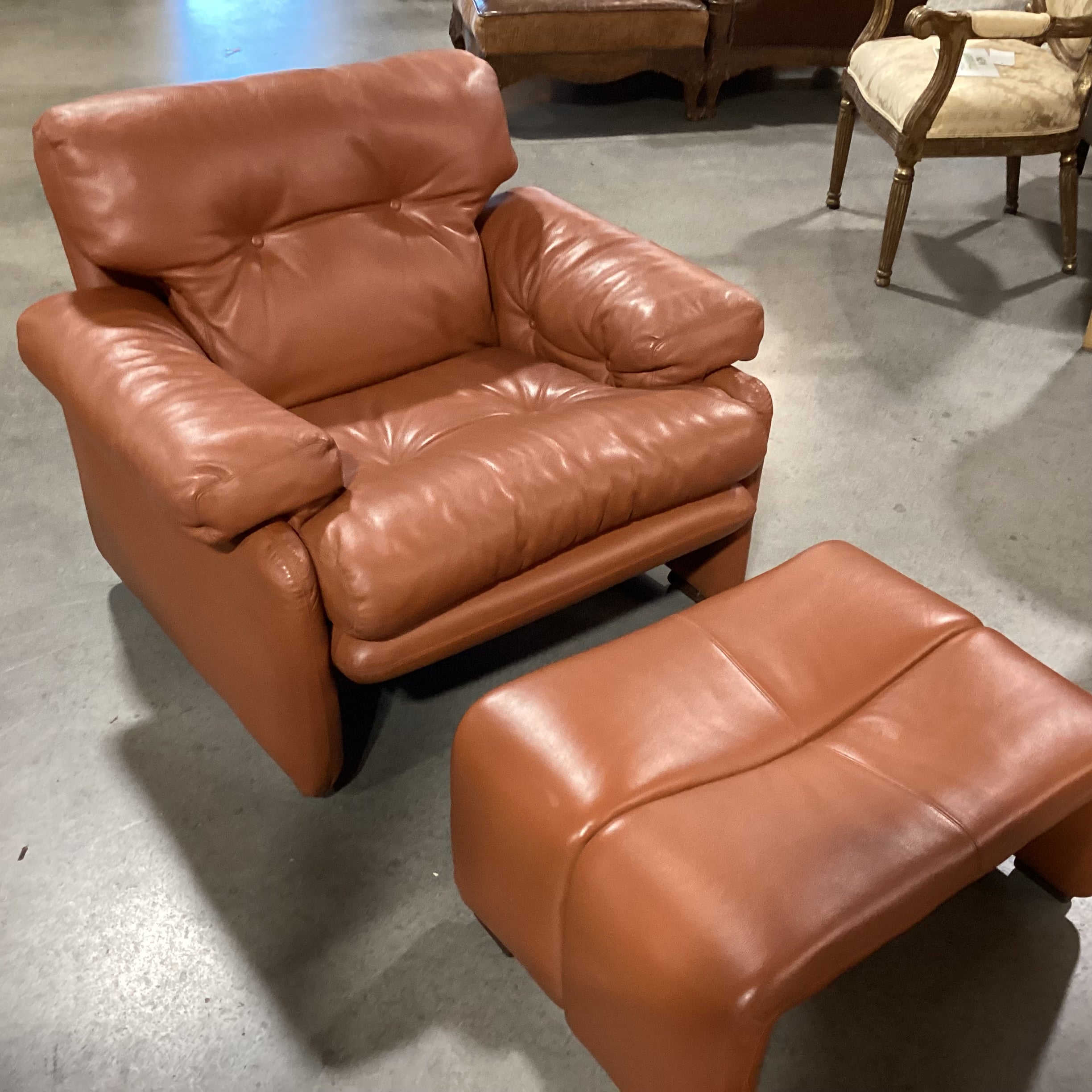 Afra & Tobia Scarpa for B&B Italia Coronado Leather with Ottoman Lounge Chair 38"x 36"x 29"