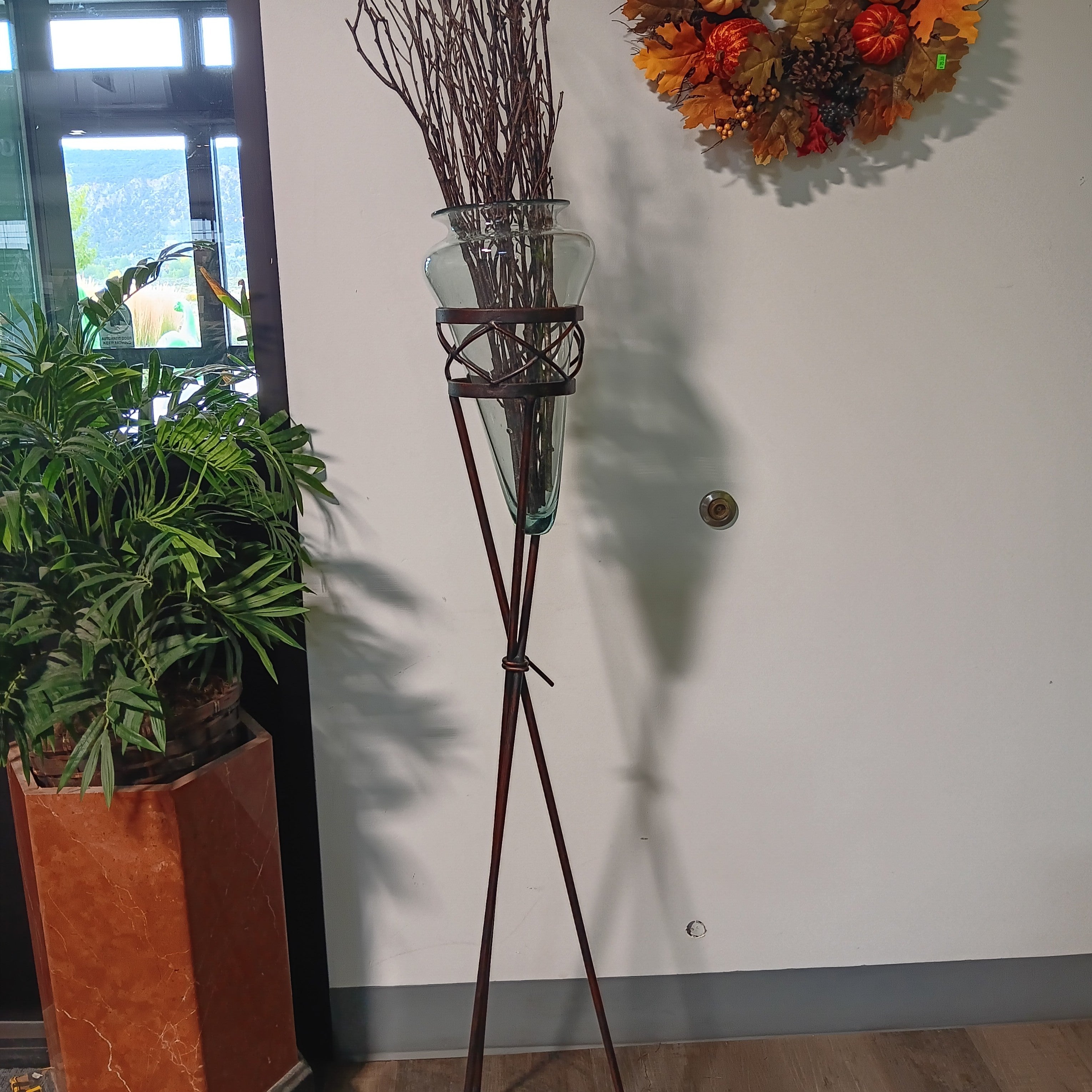 Wrought Iron Stand with Blown Glass Vase 14"x 14"x 59"
