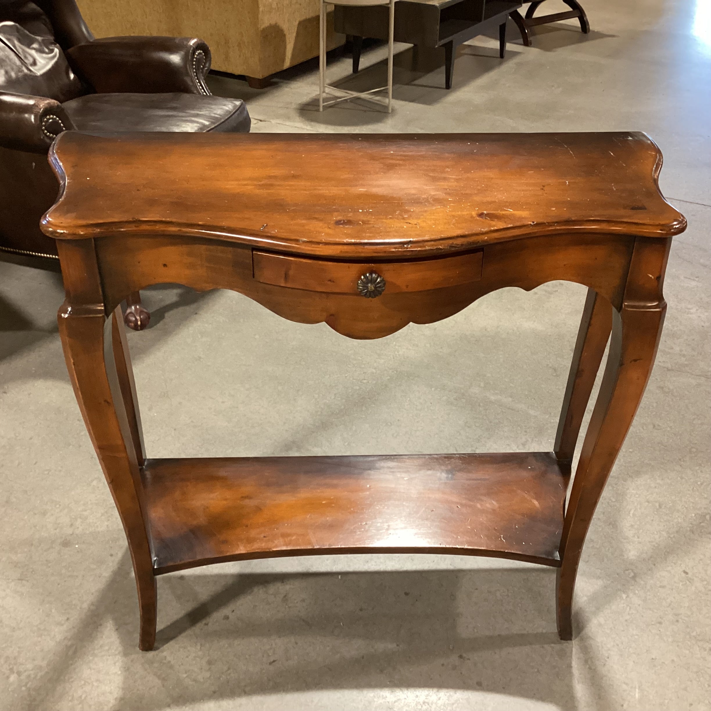 Carved Distressed Finish 1 Drawer with Bottom Shelf Sofa Table 38"x 17"x 33"