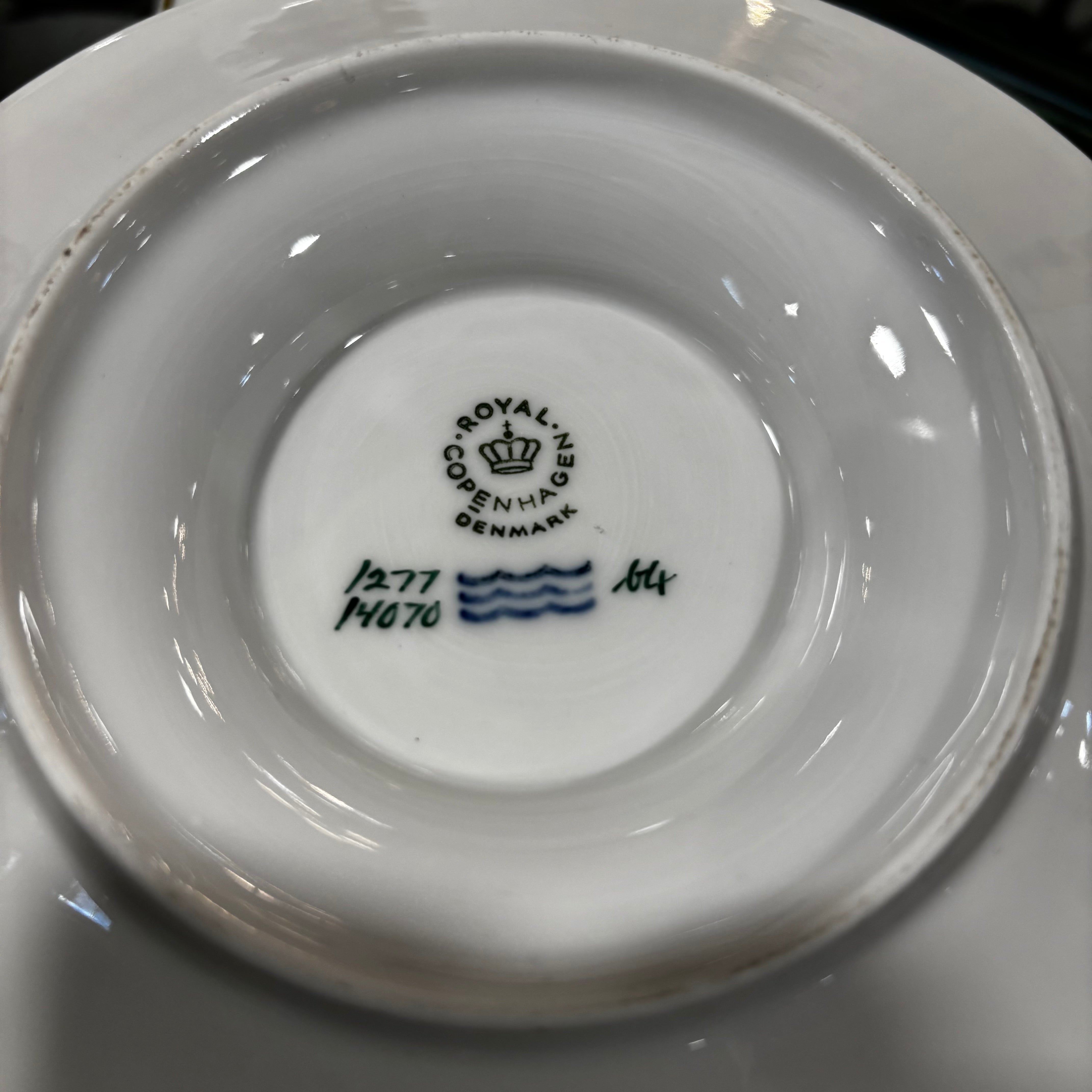 Set of 12 Antique Royal Copenhagen"Tunna" Lidded Consomme Bowls with Attached Under Plates White/Gold Trim #1277