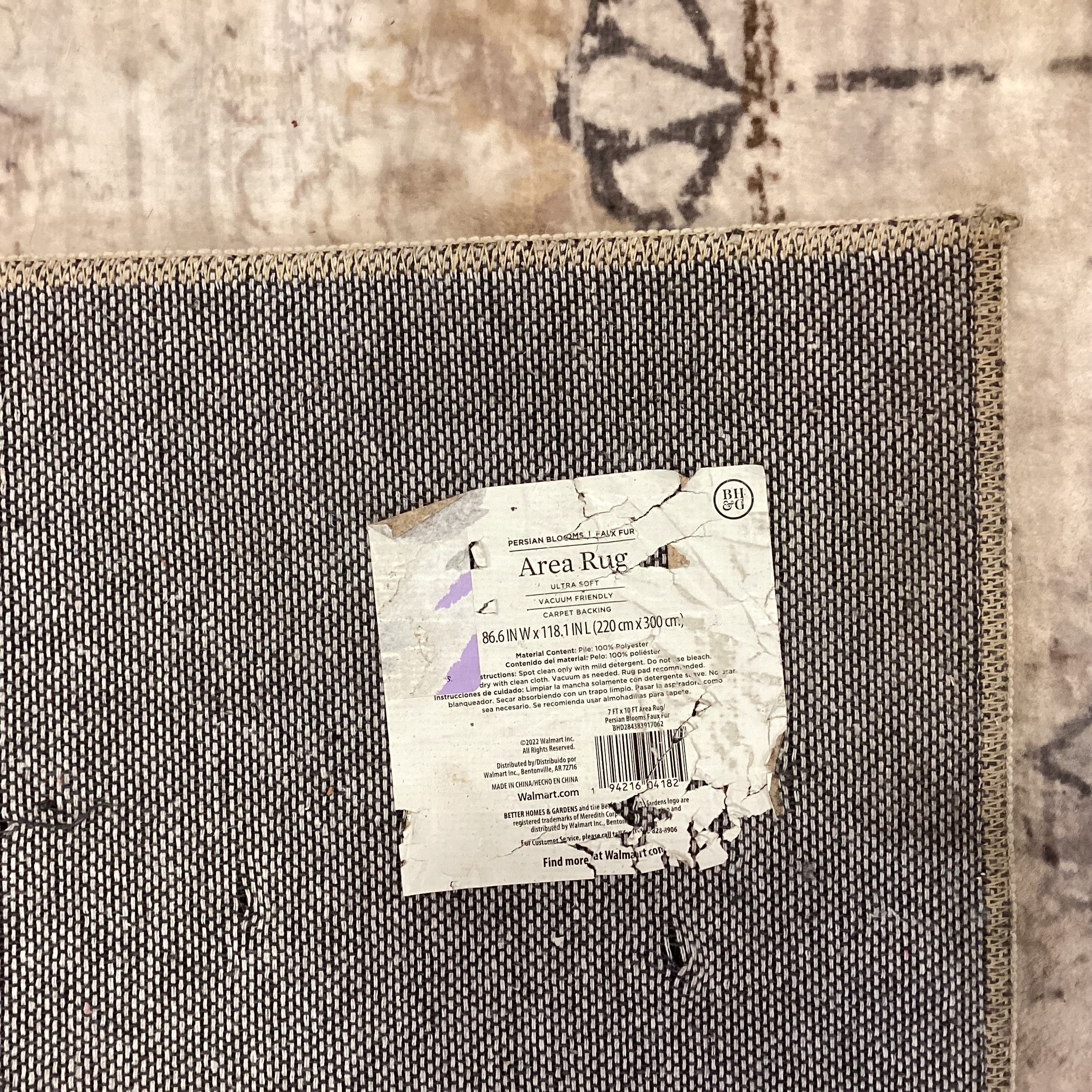 Persian Blooms Ultra Soft Faux Fur Ivory Grey & Taupe Rug 7'3"x 9'10"
