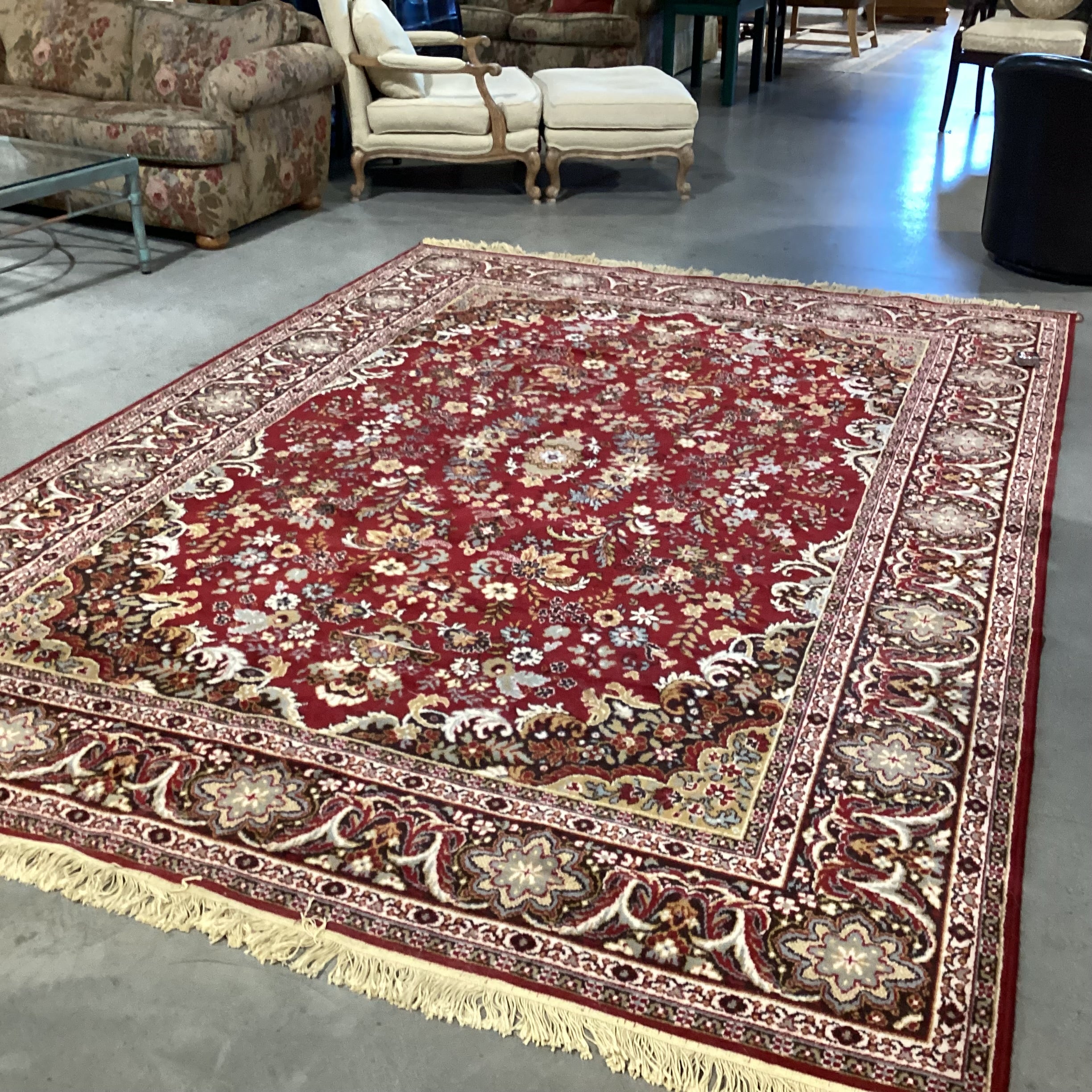 Vintage Karastan Style Red Golden Tan Brown & Blue Wool Rug 8'x 11'6"