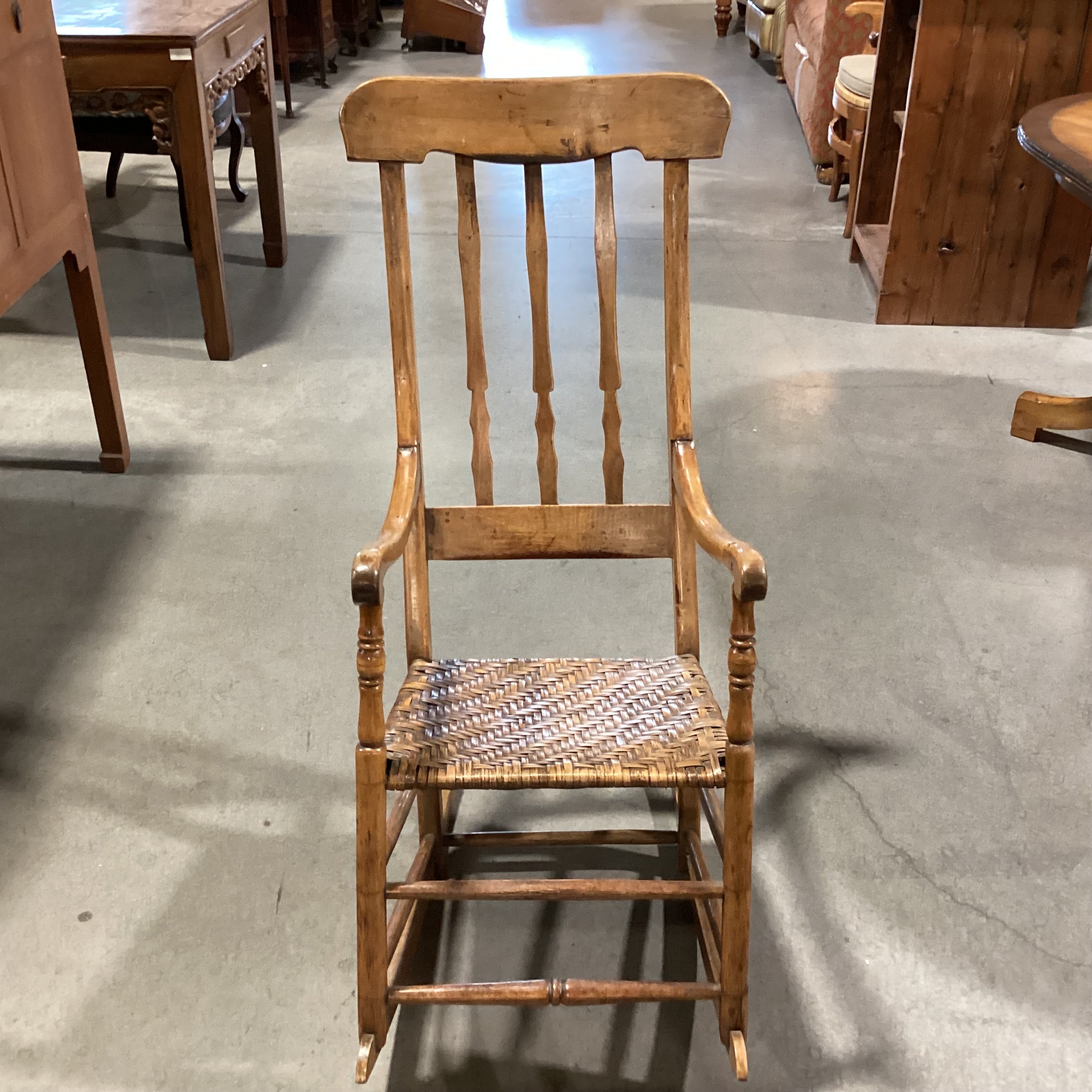 Antique Wood & Basket Woven Seat Rocking Chair 20"x 30"x 40.5"