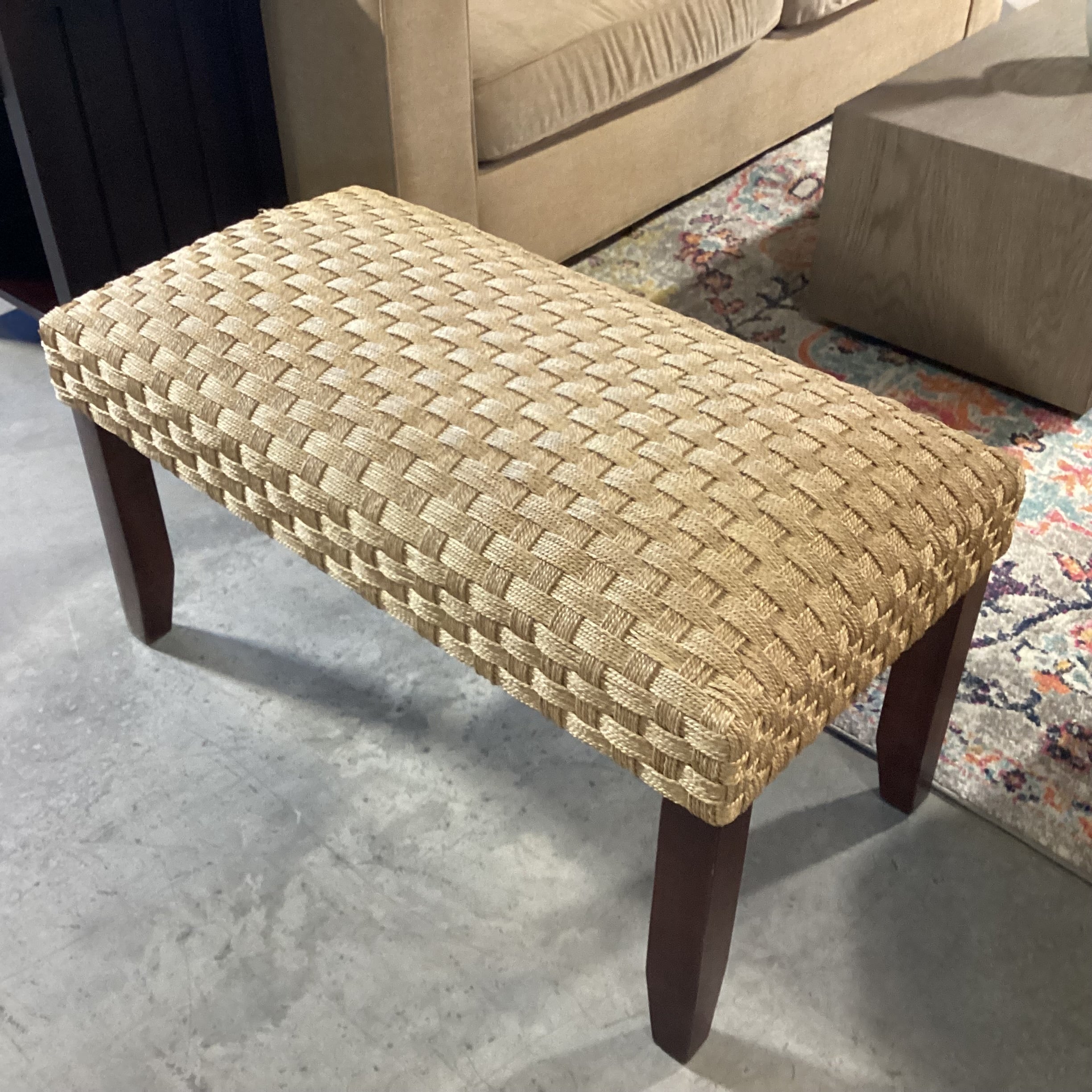 Basket Weave & Wood Bench 36"x 18"x 18"