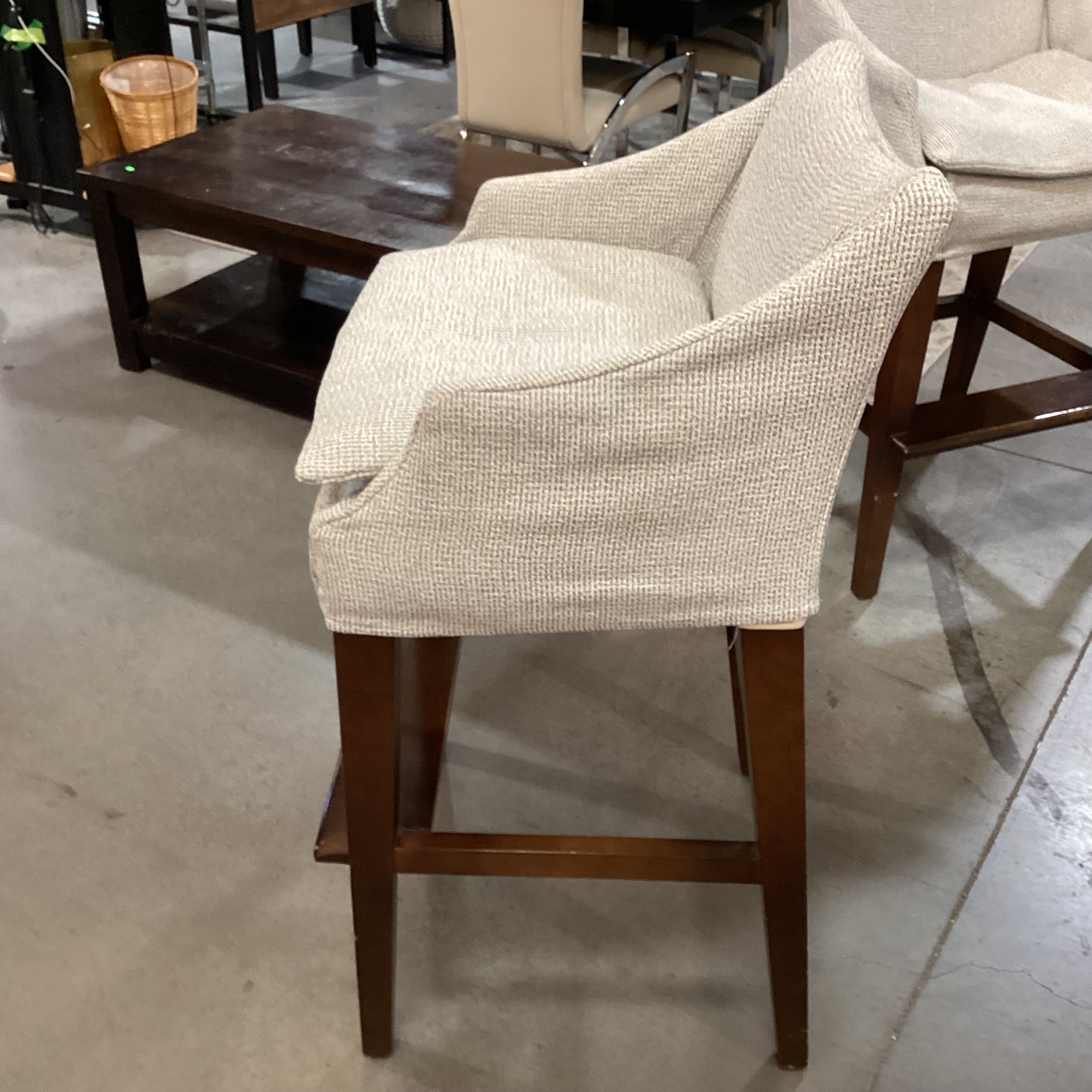 Lee Industries Ivory Grey Woven Slipcovered & Wood Barstool 31"