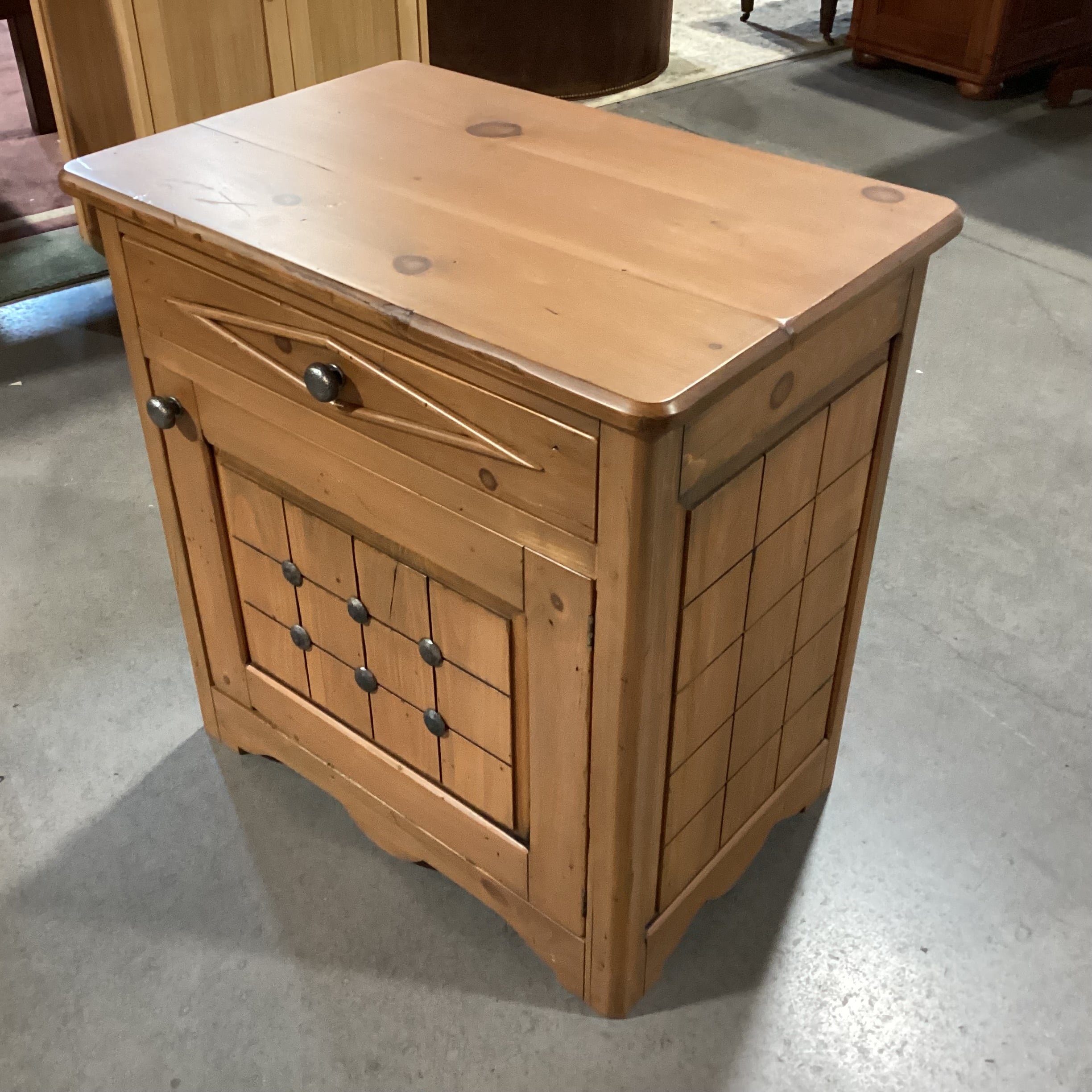 Finished Pine with Large Nailhead Detail Door 1 Drawer Nightstand 30"x 20"x 31"