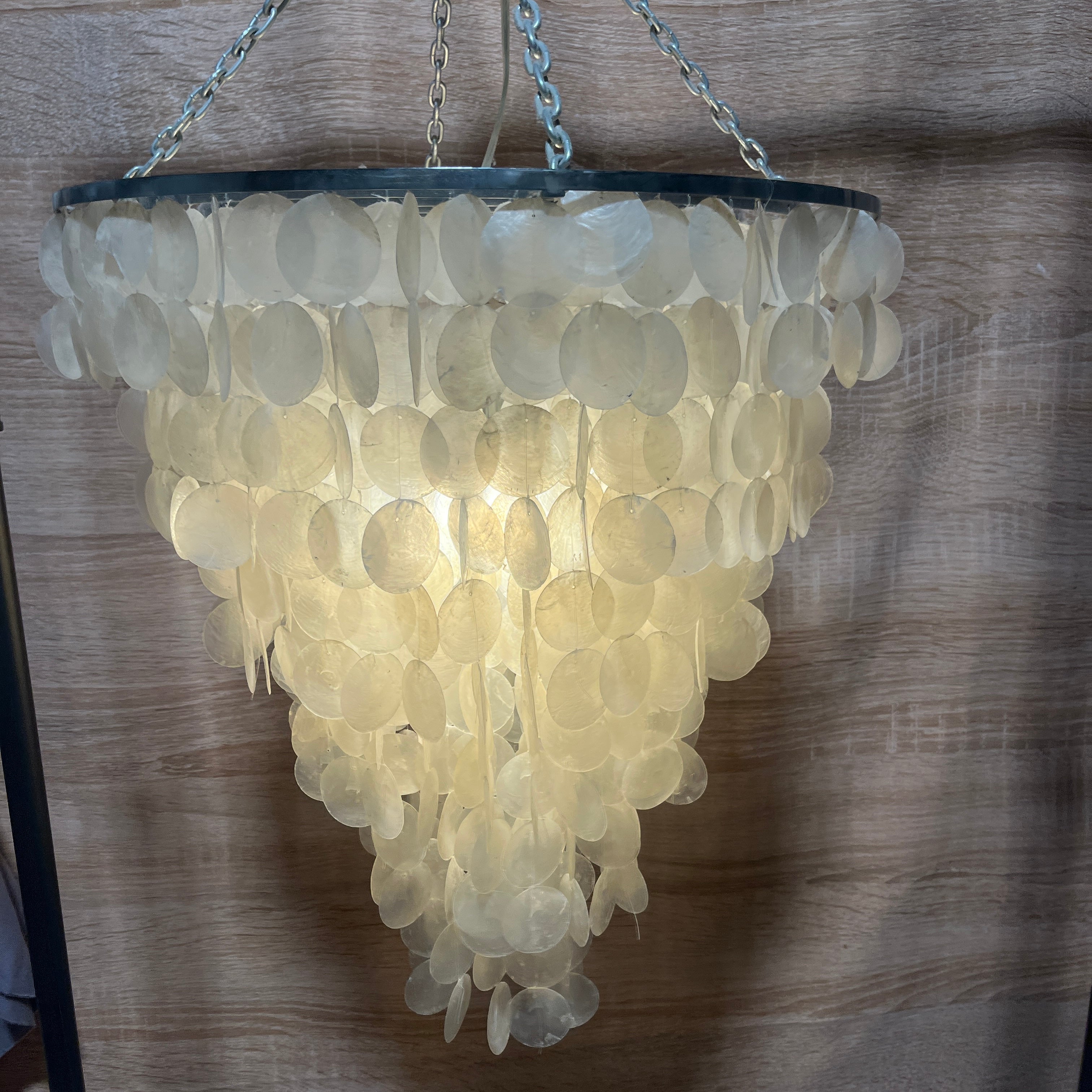 Coastal Boho 1-Light Capiz Shell Windchime Chandelier 24.5" Diameter x 48"