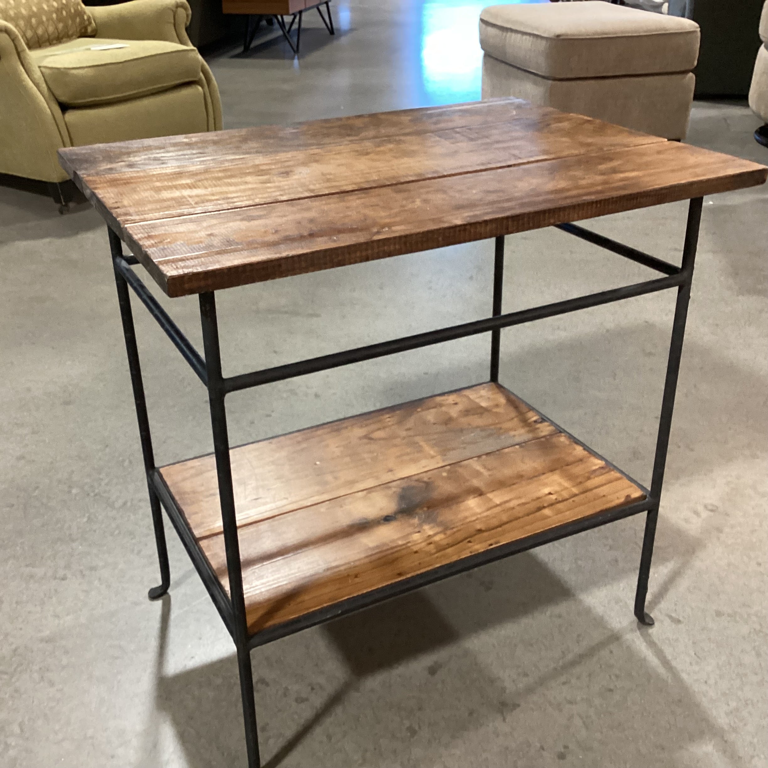 Finished Plank Wood & Iron Accent Table 24"x 18"x 24"