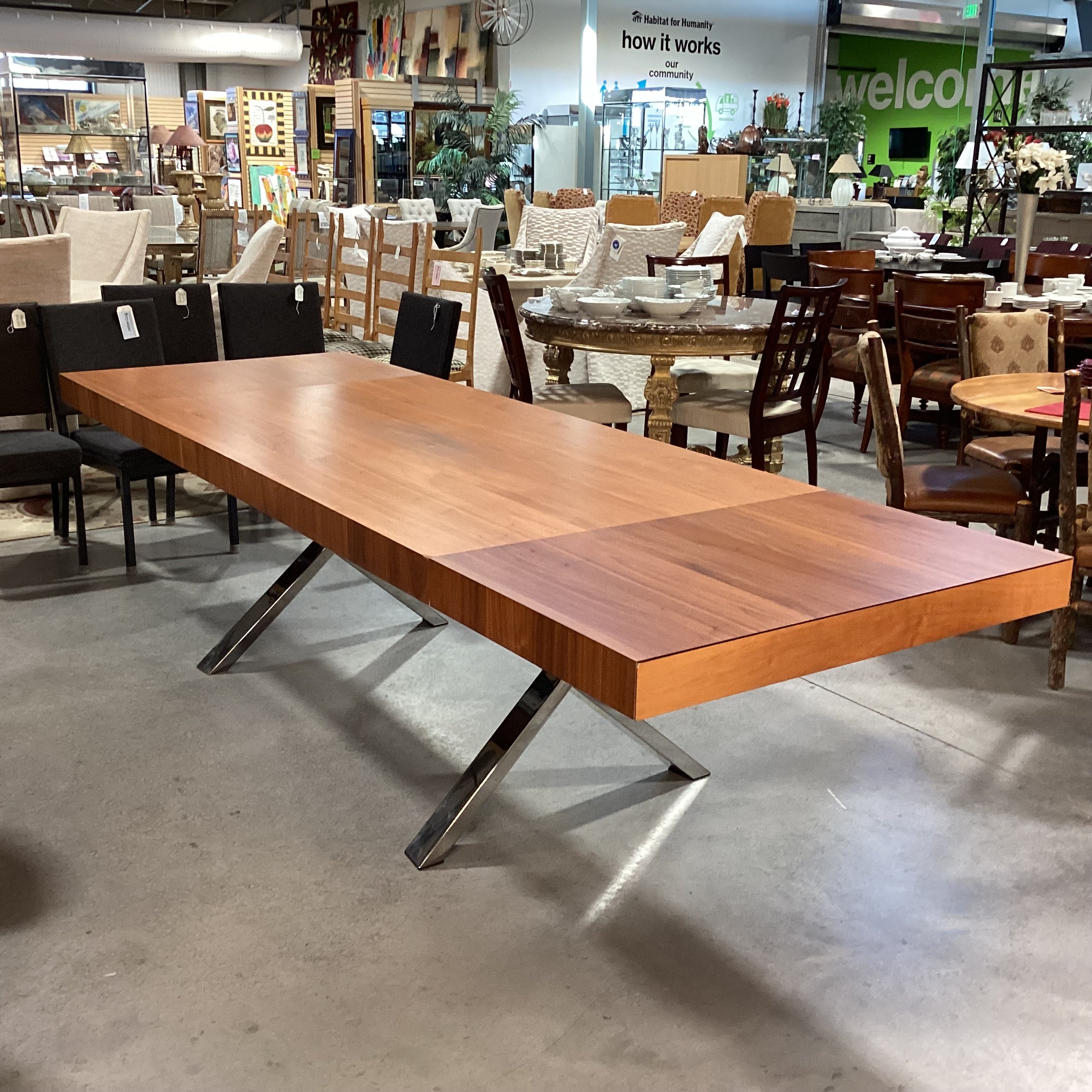 Calligaris Italian Modern Veneer & Chrome with End Extend Tuck Under Leaves Dining Table 71" to 118"x 39.5"x 30"