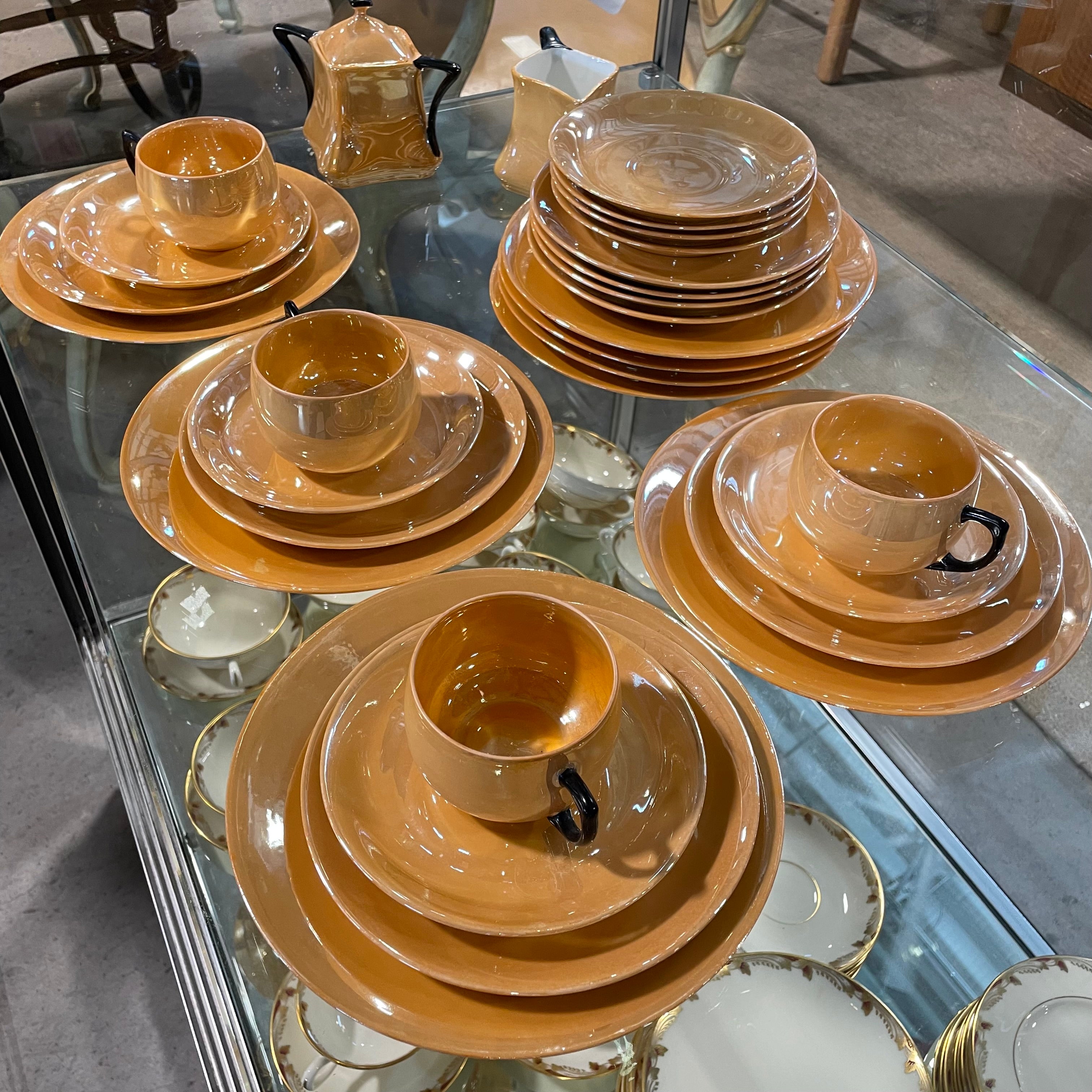Set of 31 Vintage Art Deco Peach Lusterware Dessert/Luncheon Porcelain, Made in Germany