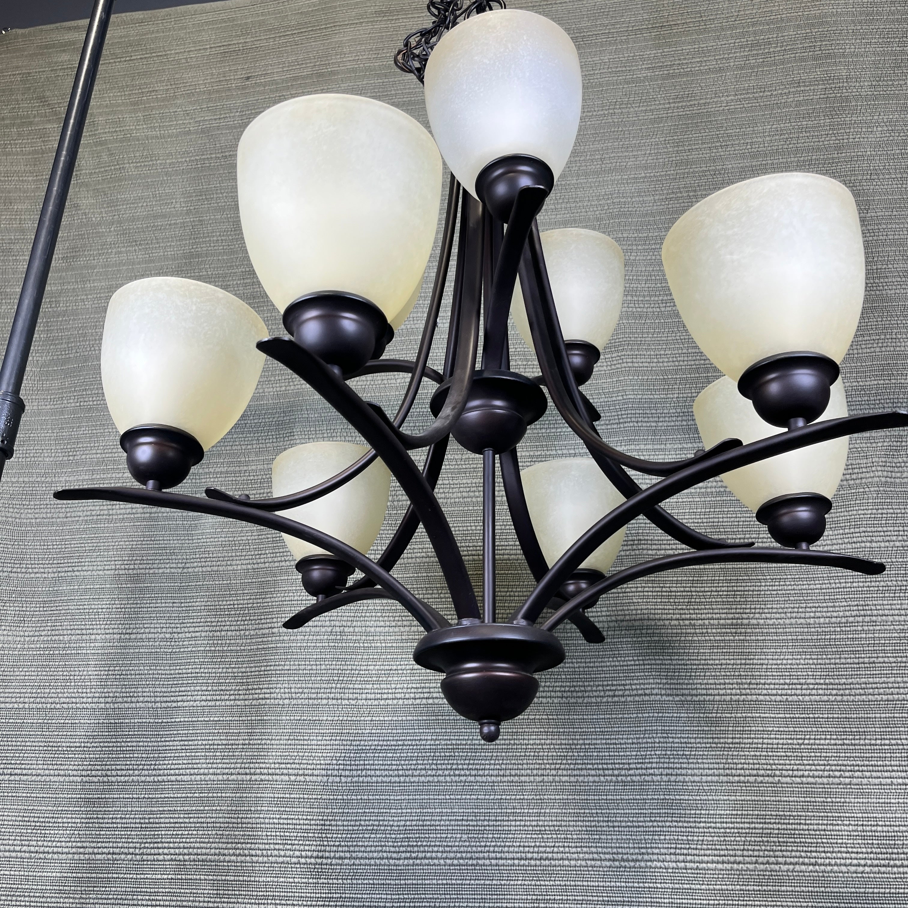 Traditional Tiered 9-Light Bronze with Frosted Glass Shades Chandelier 29” Diameter x 35” - 45”