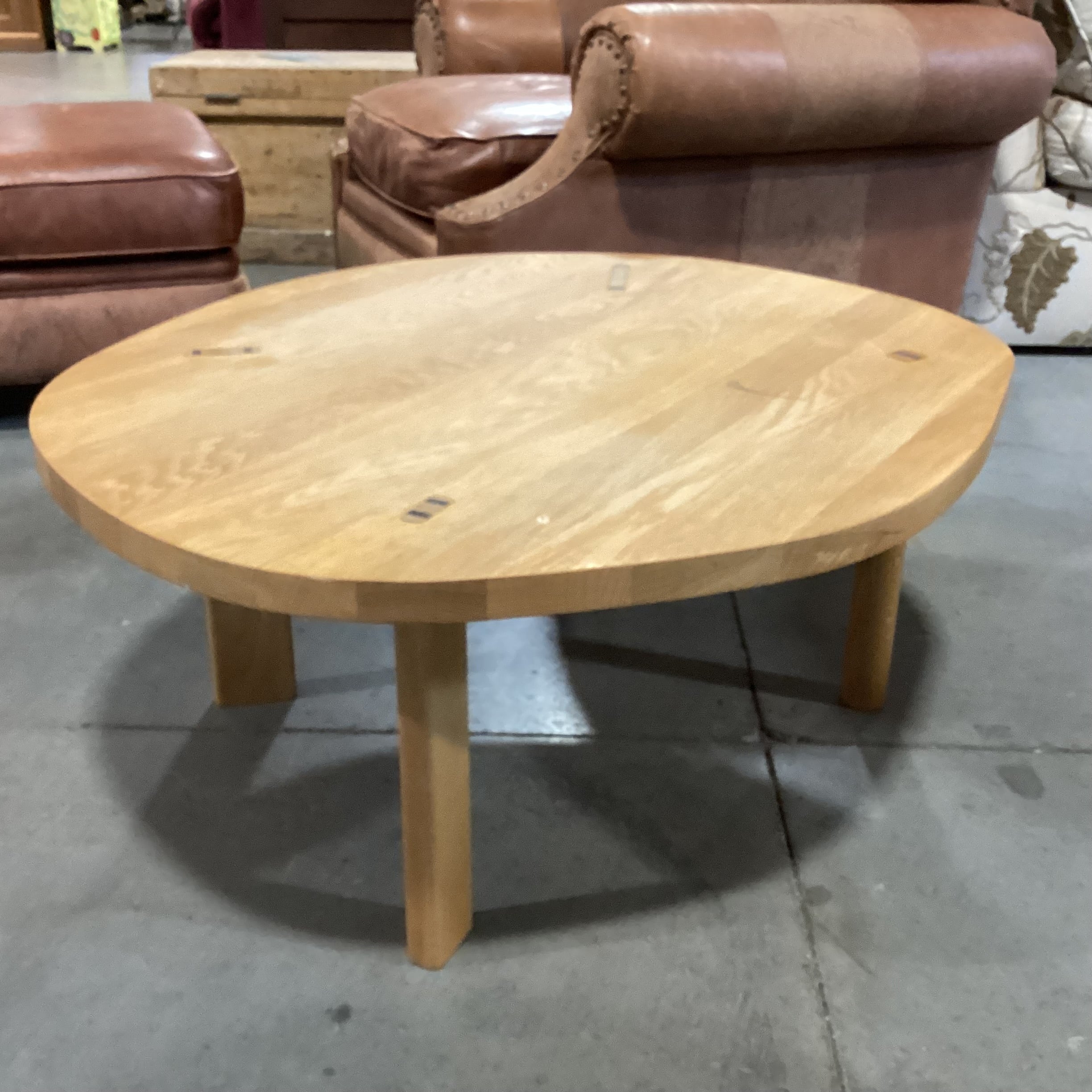 Solid Oak with Leg Knotched Detail Coffee Table 37"x 32"x 15"