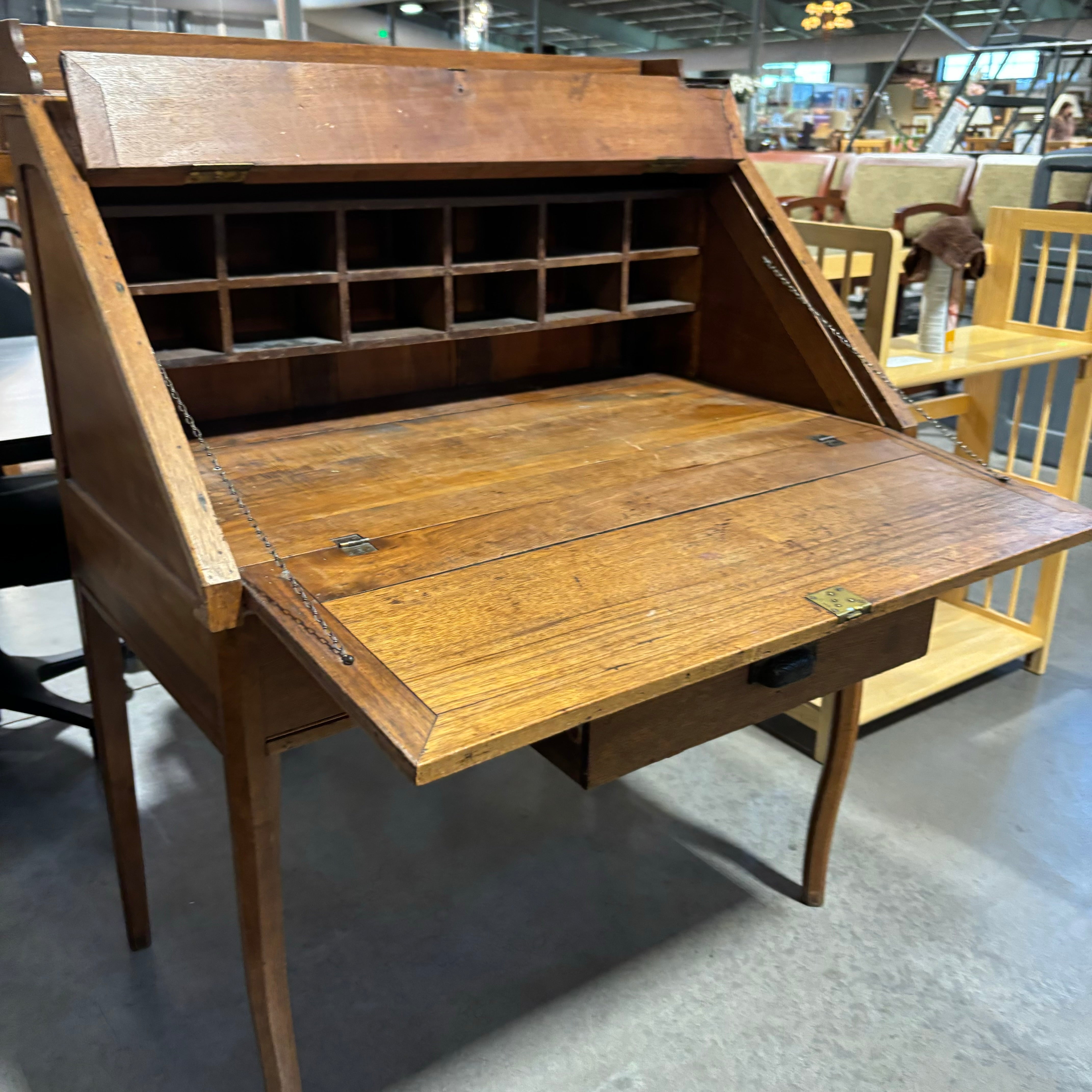 Antique Solid Wood 1 Drawer with Iron Detail Fold Out Secretary Desk 38"x 22" to 33"x 48"