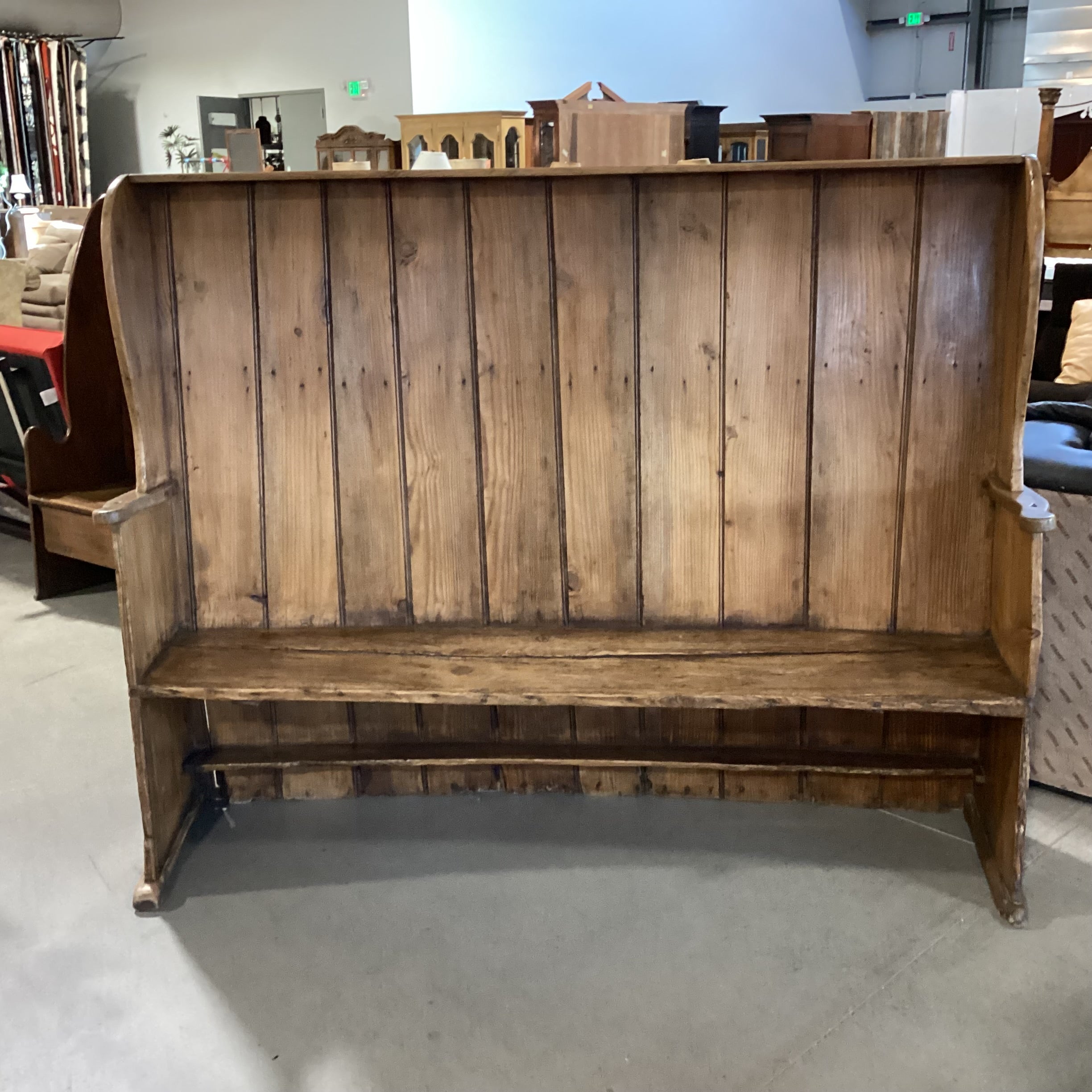 Antique 19th Century Plank High Back Bench Pine 75"x 22"x 60"