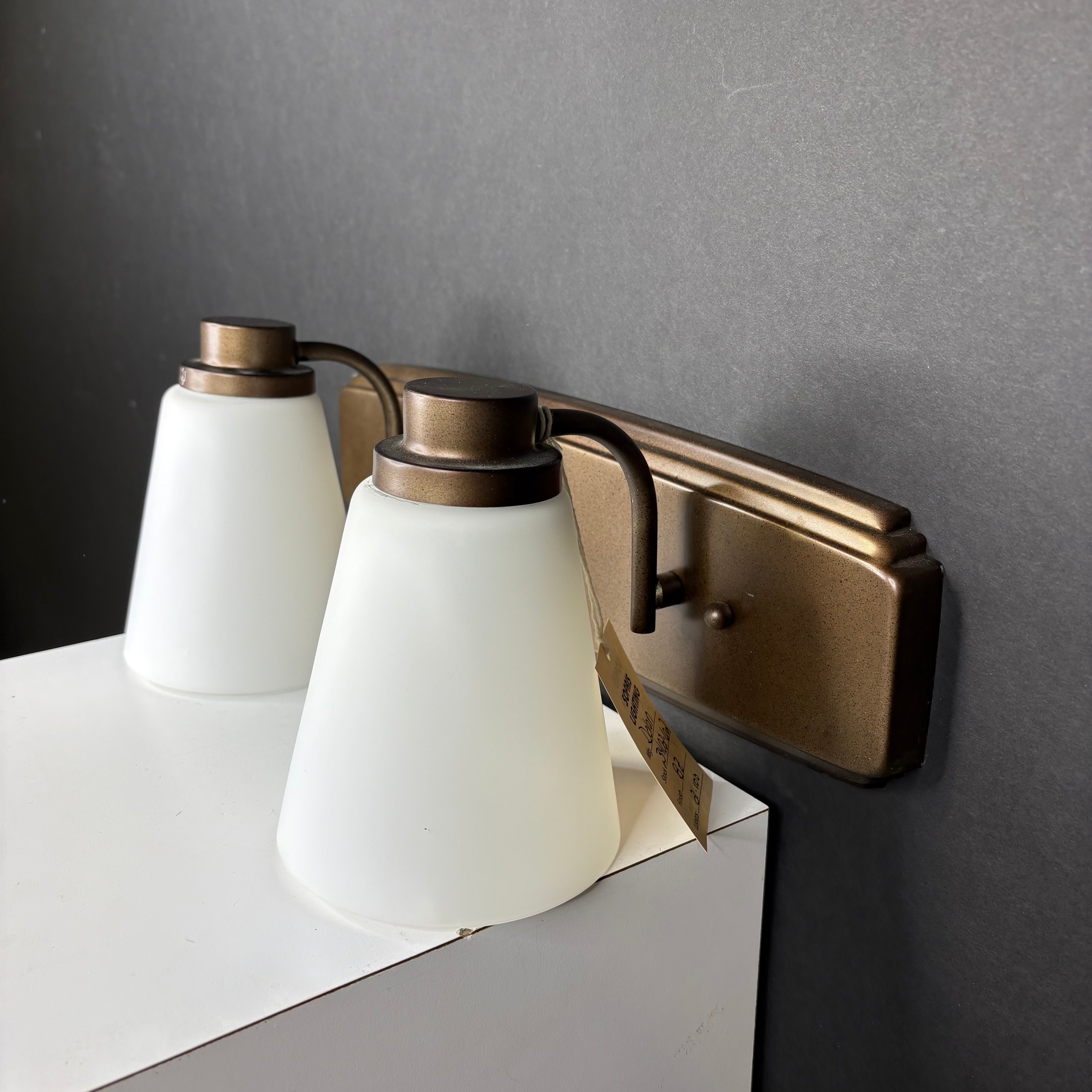Dolan Lighting 2-Light Bronze with Milk Glass Shades Vanity Wall Sconce 16”x 6.5”x 6.5”