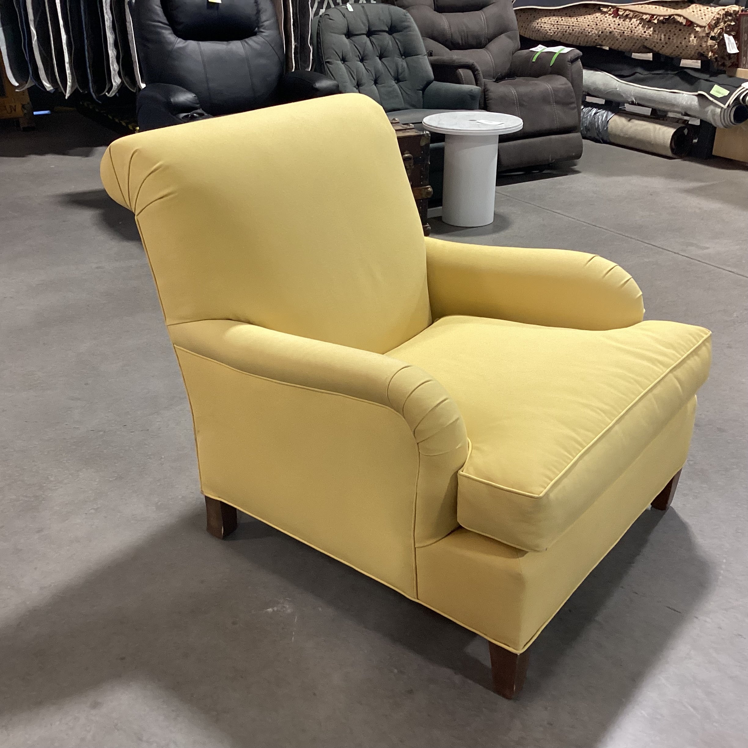 Custom Yellow Canvas Style & Down Roll Back & Arm Detail Chair 34"x 38"x 35"