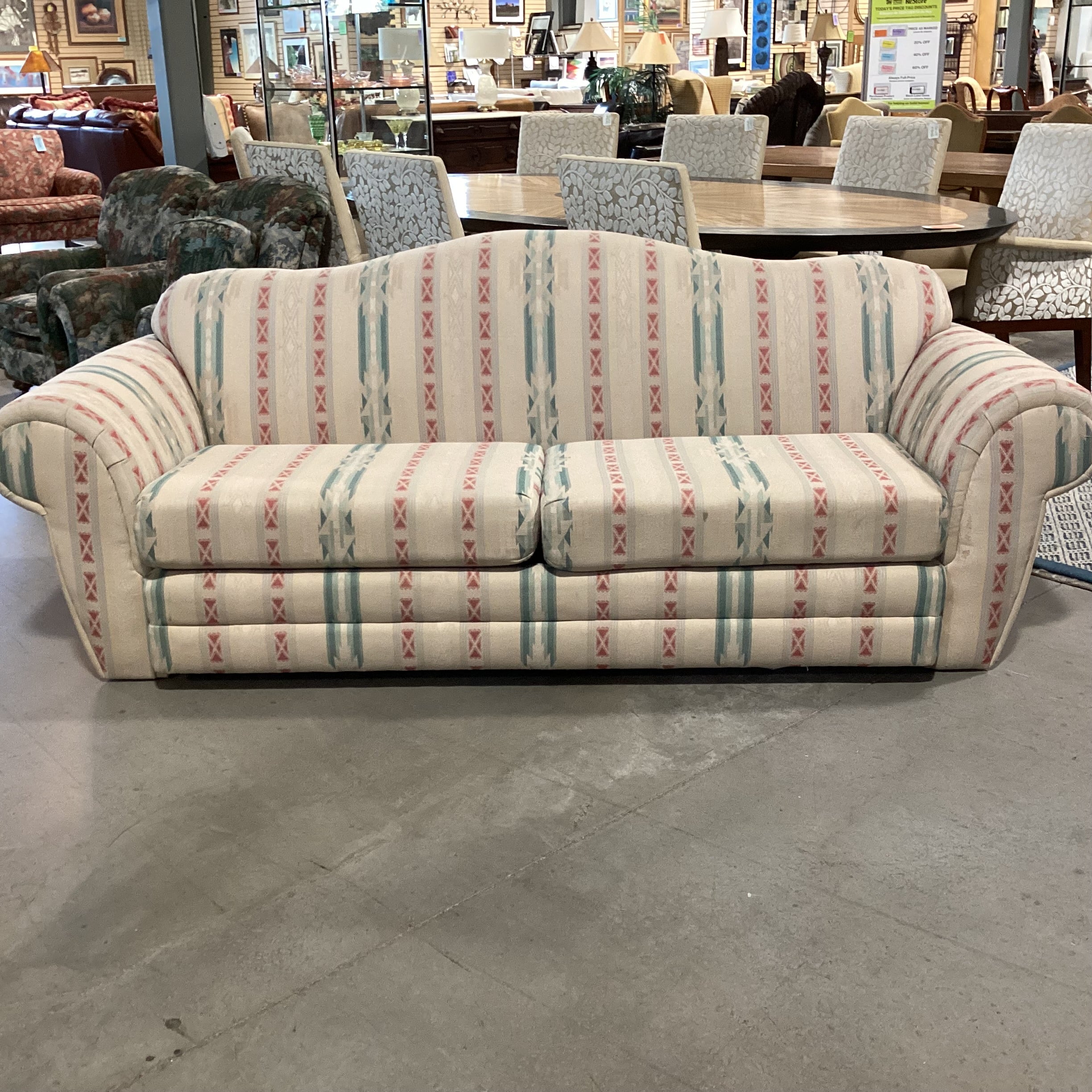 International Furniture Cream Red Green Southwest Sofa 92"x 36"x 35"