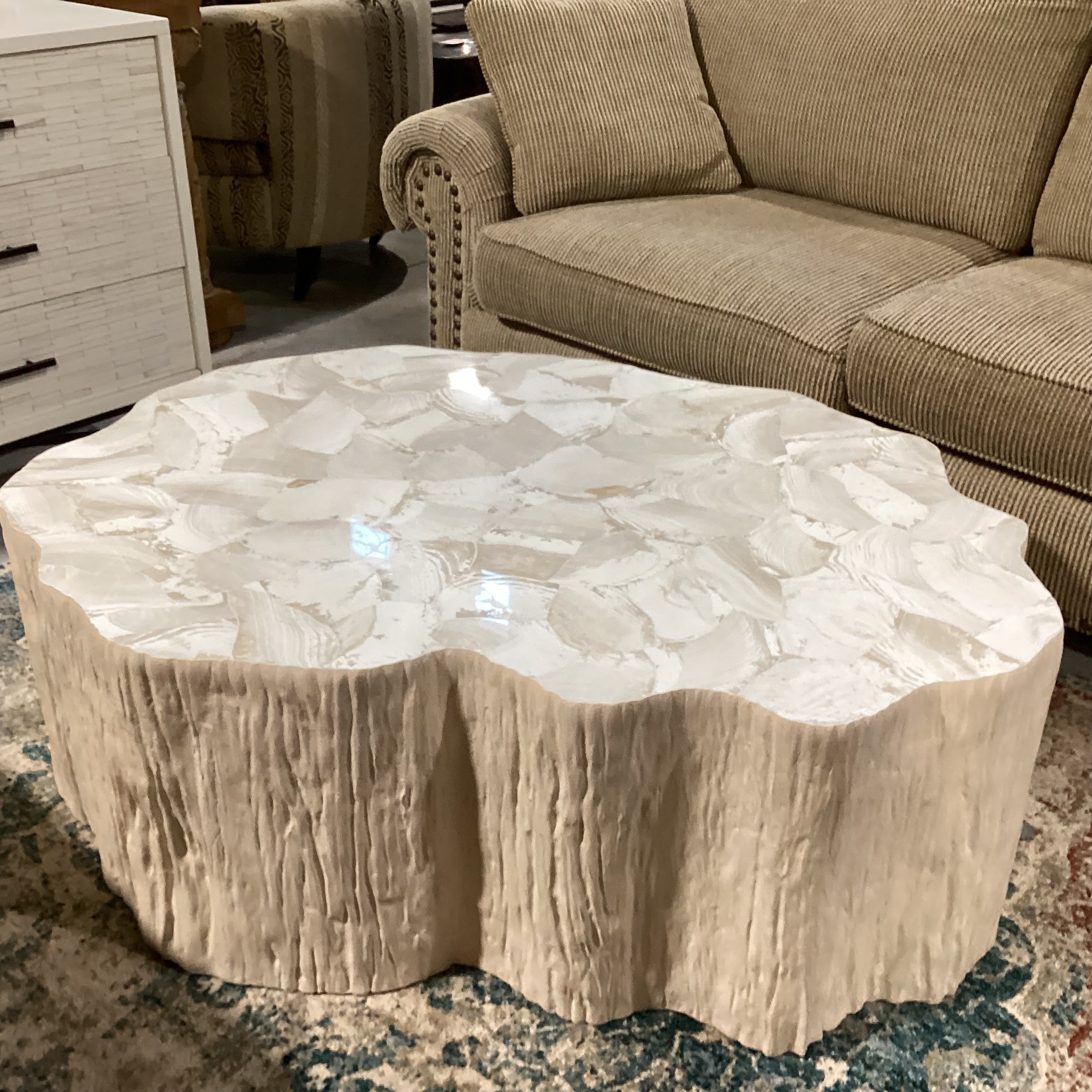 Camilla Fossilized Clam Shell Coffee Table 48"x 35"x 17"